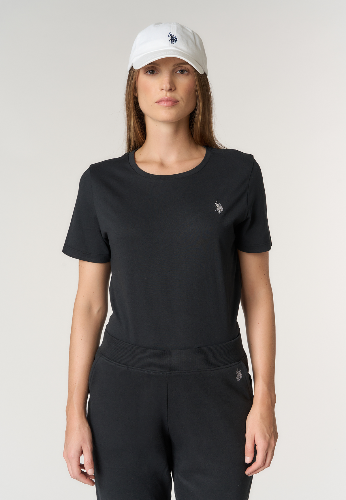 T-shirt donna in misto cotone con logo Double Horsemen