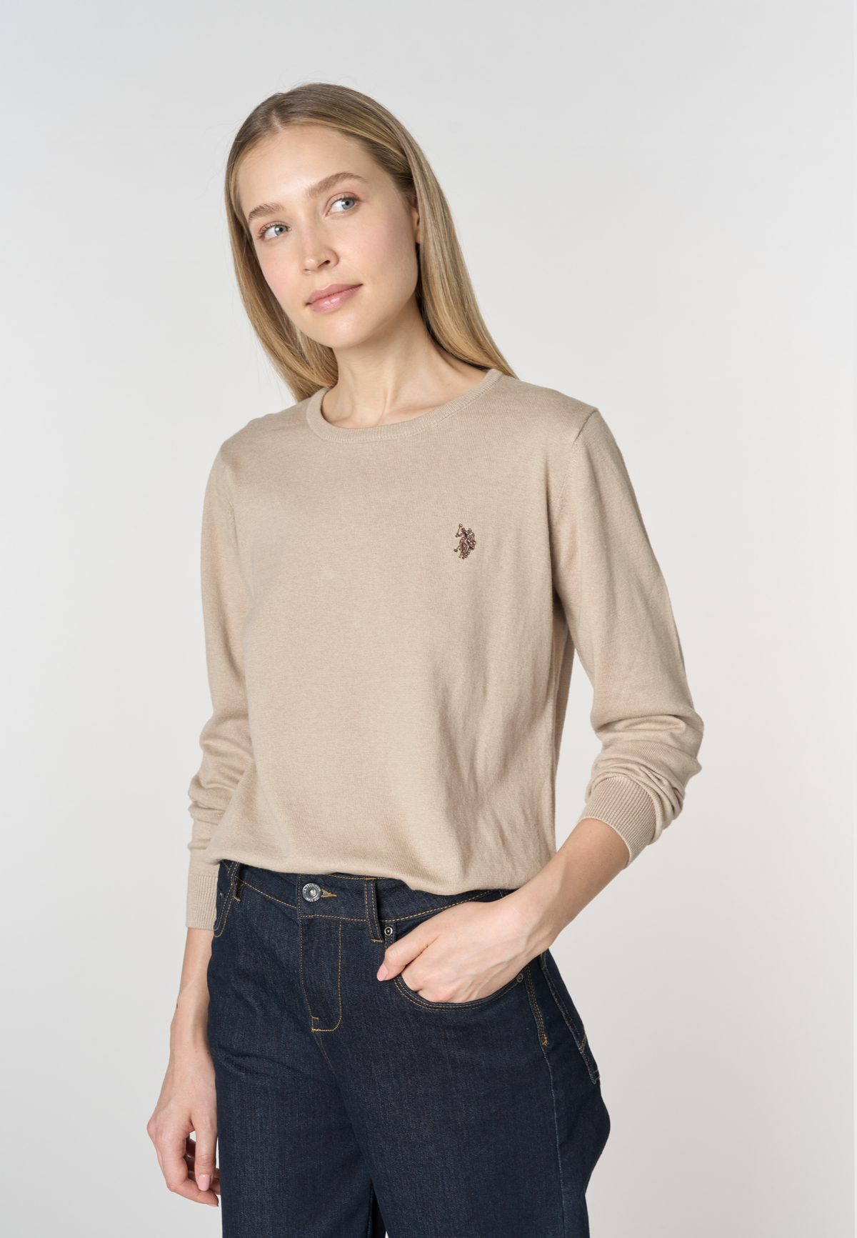 Maglia girocollo in misto cotone e cashmere