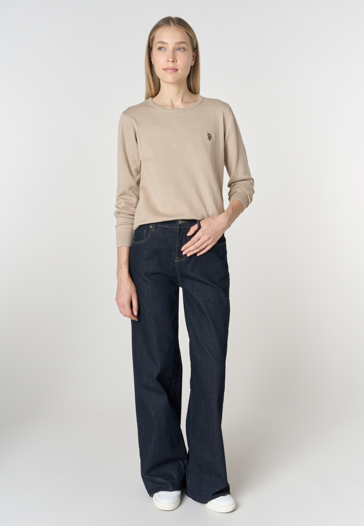 Maglia girocollo in misto cotone e cashmere