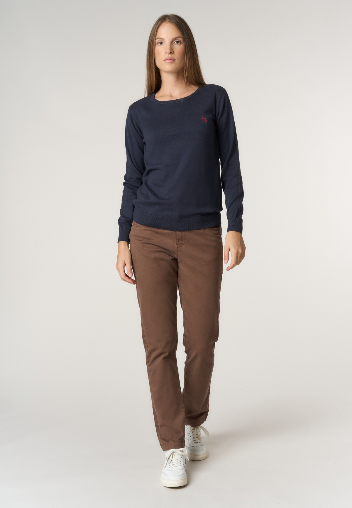 Maglia girocollo in misto cotone e cashmere
