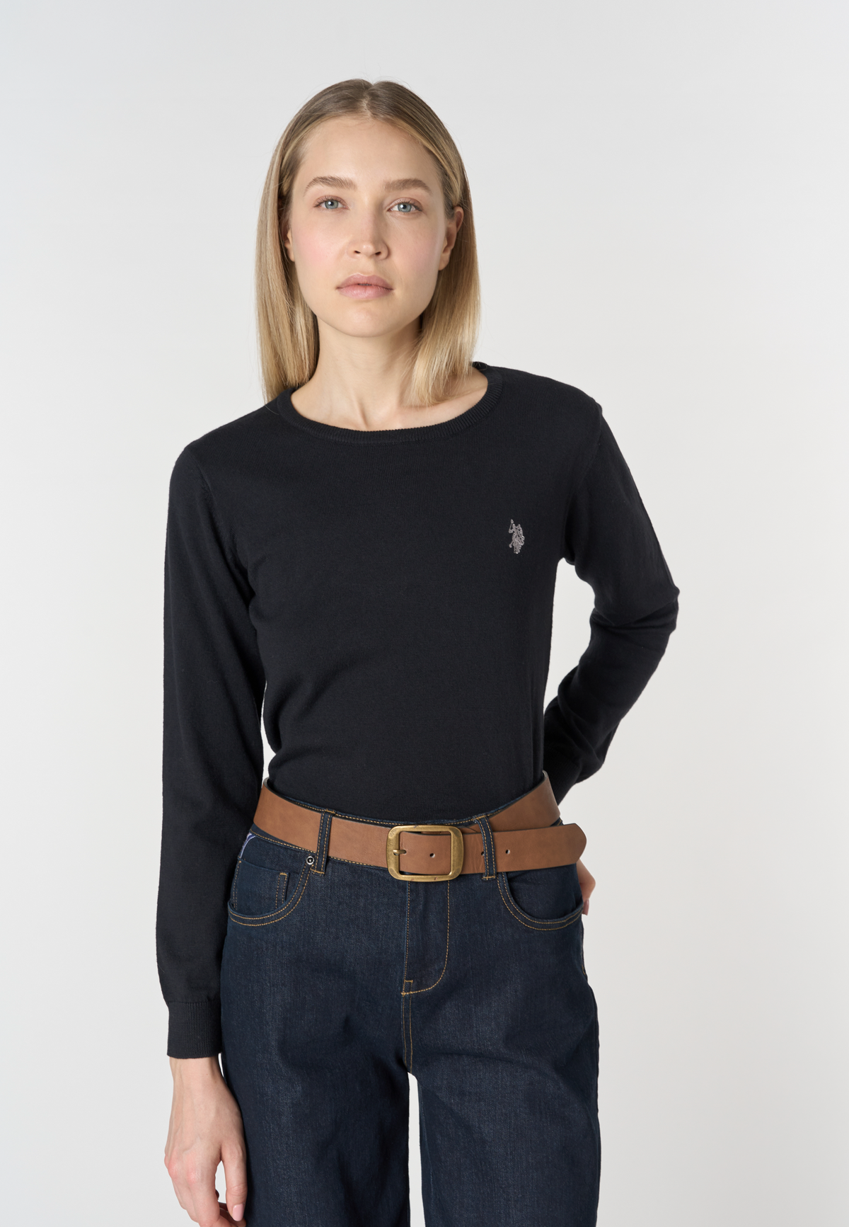 Maglia girocollo in misto cotone e cashmere