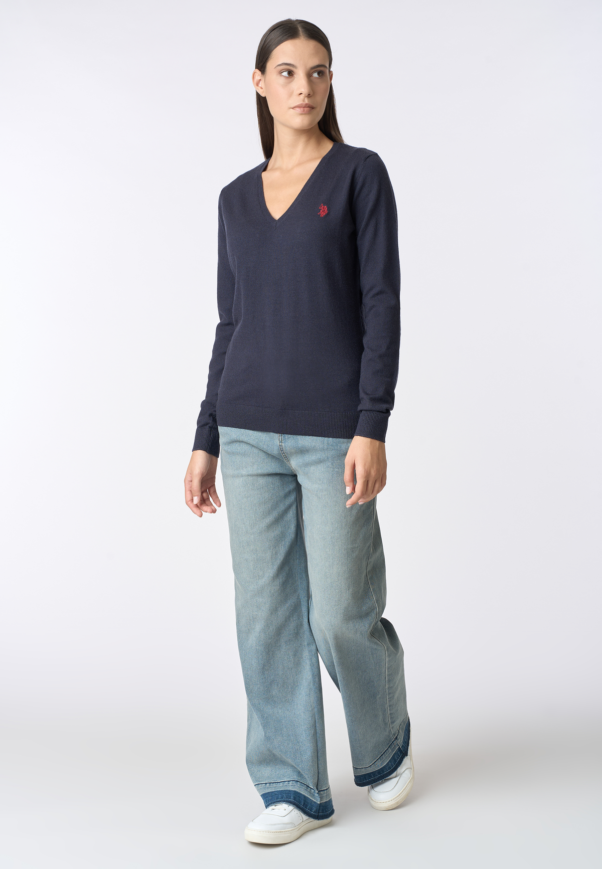 Maglia con scollo a V in cotone e cashmere