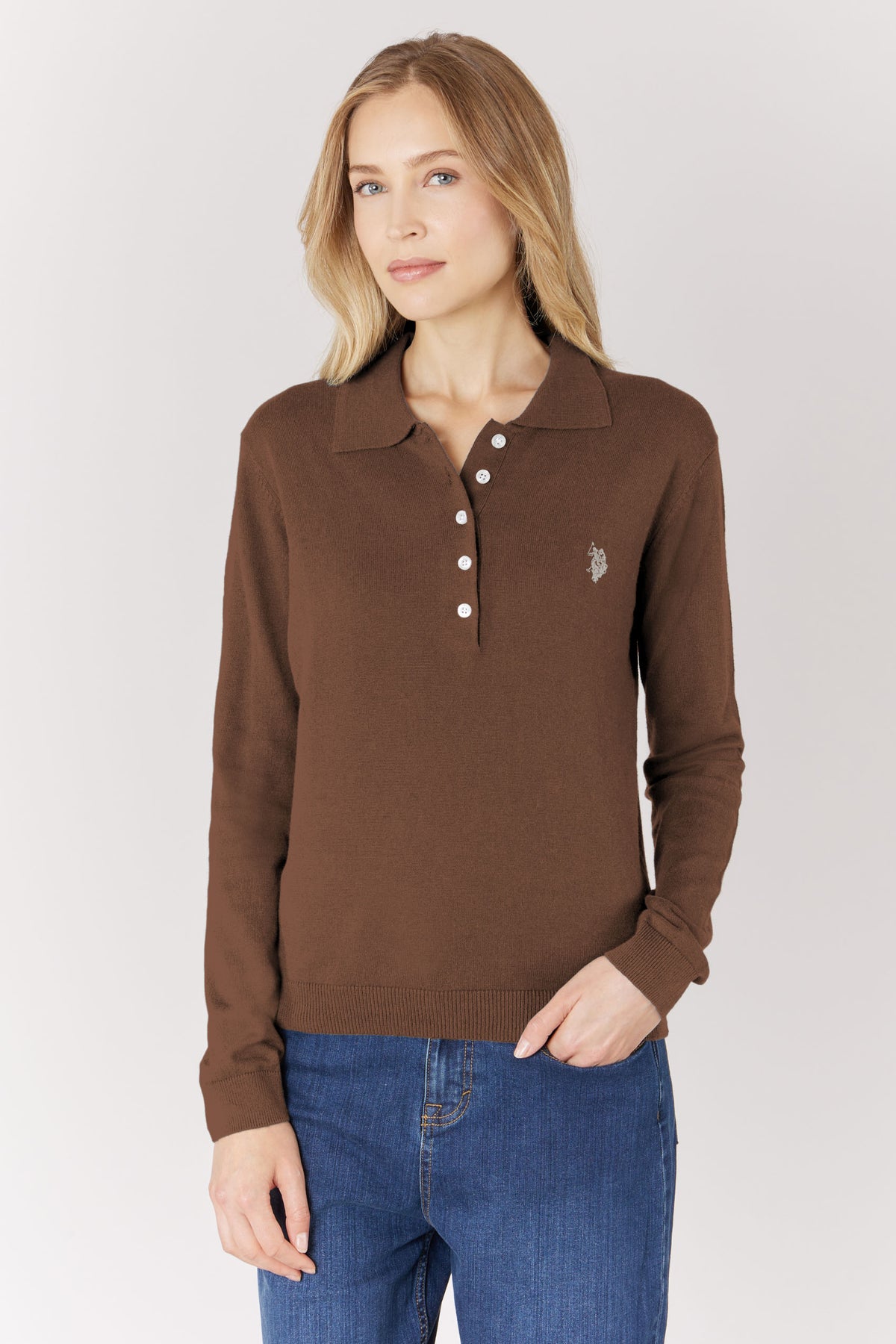 Polo shirt in cotone e cashmere a maniche lunghe