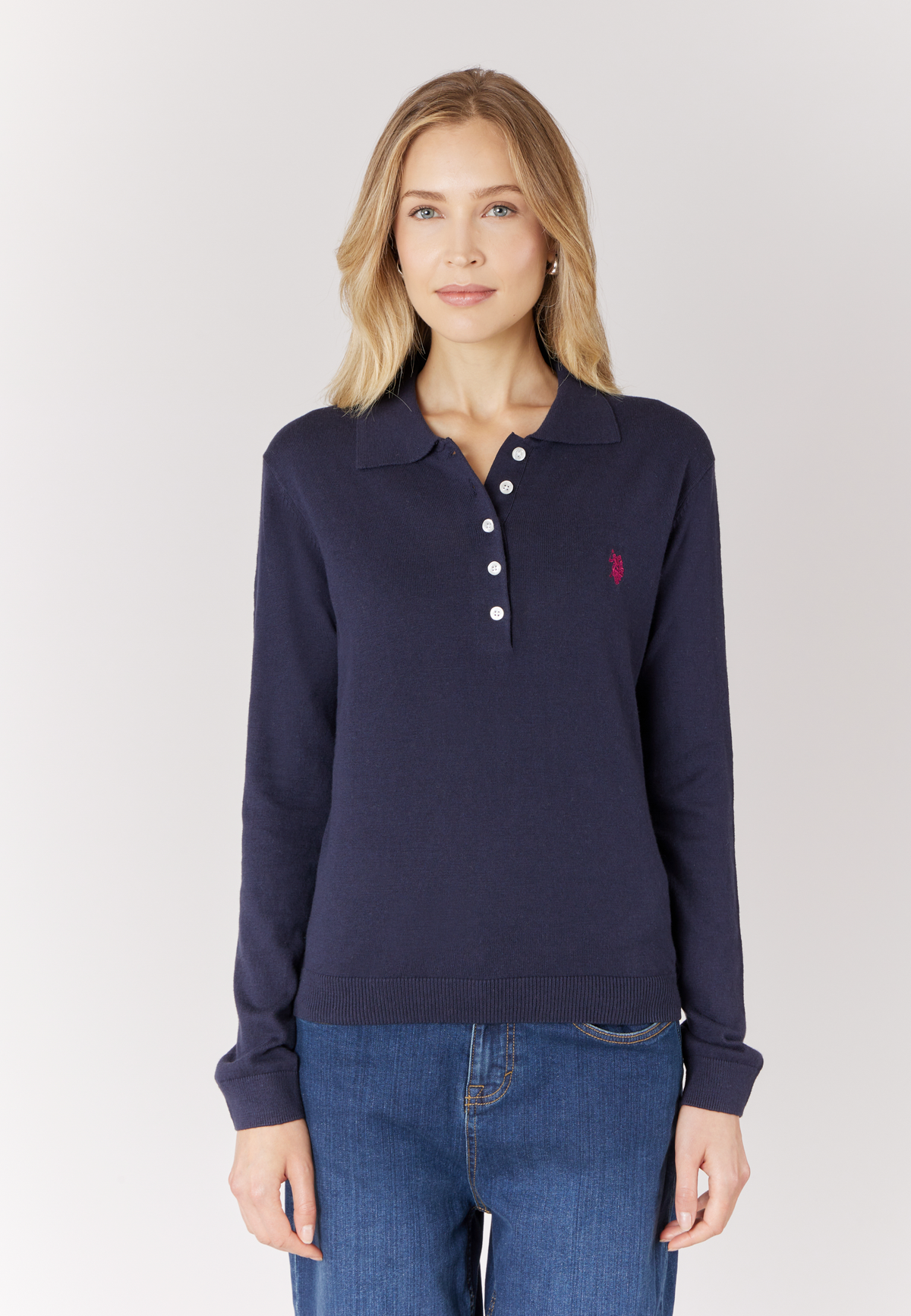 Polo shirt in cotone e cashmere a maniche lunghe