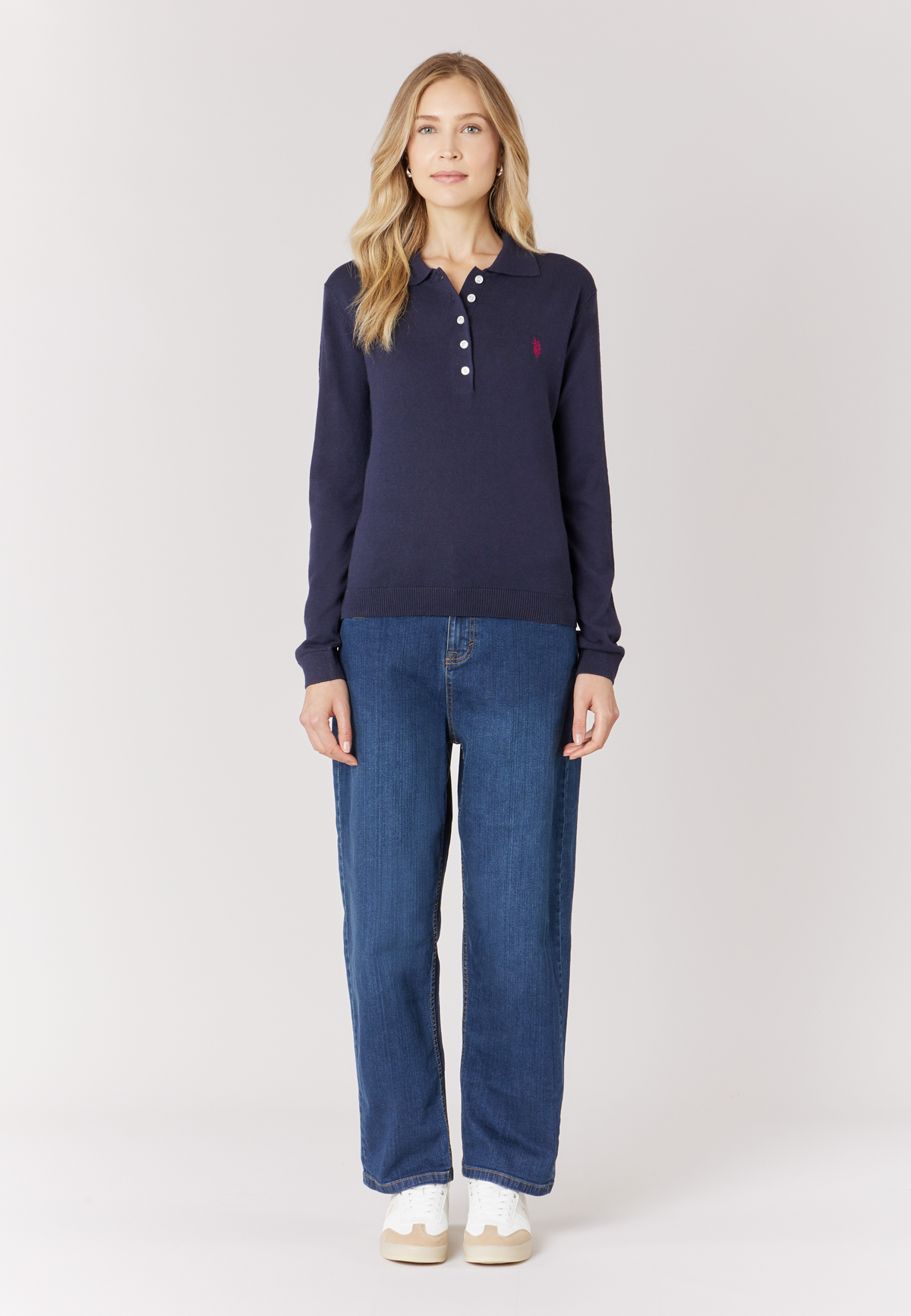 Polo shirt in cotone e cashmere a maniche lunghe
