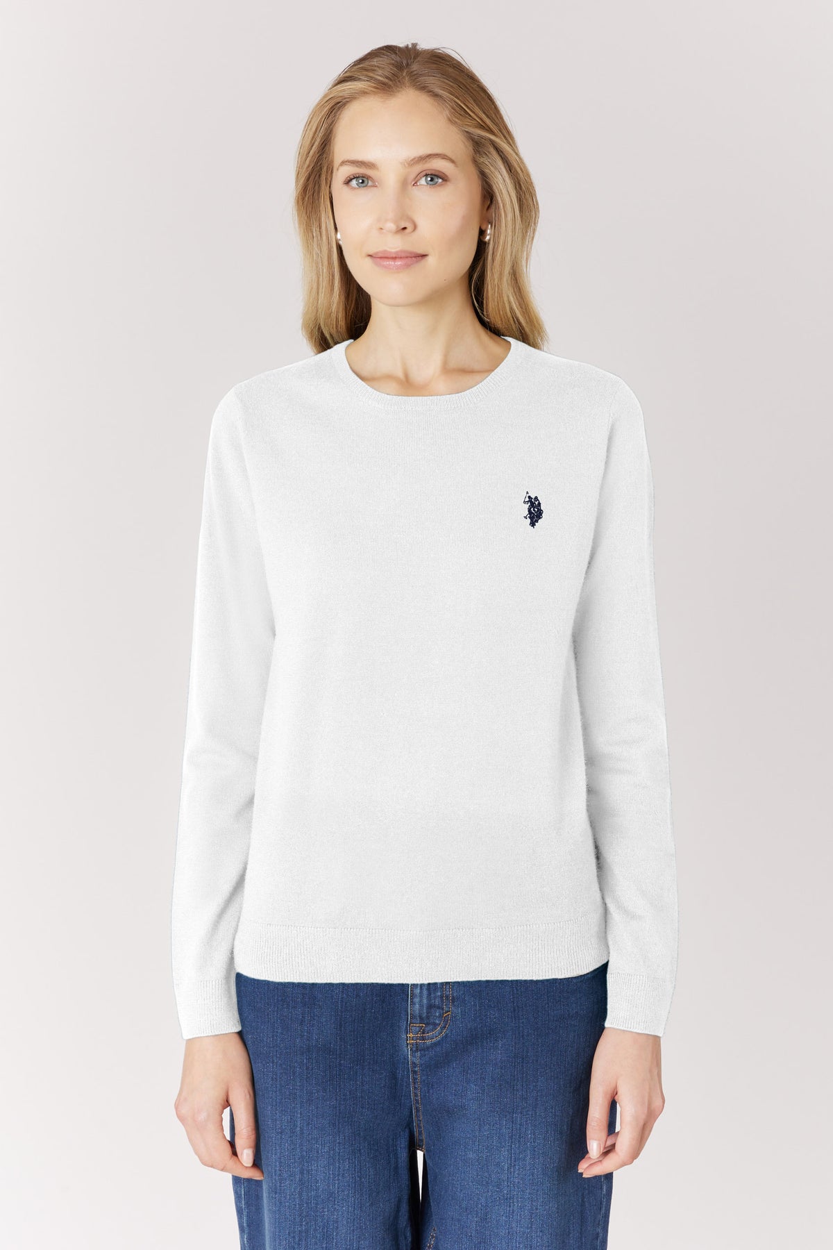 Maglia girocollo da donna in misto lana con logo