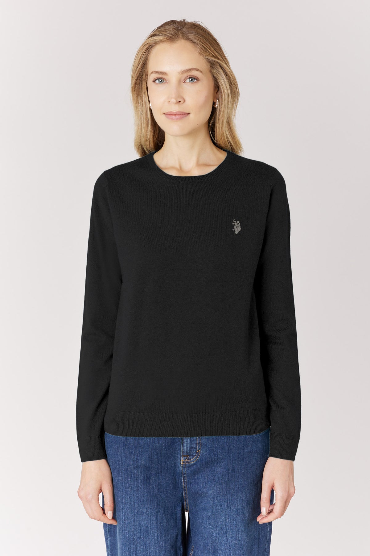 Maglia girocollo da donna in misto lana con logo