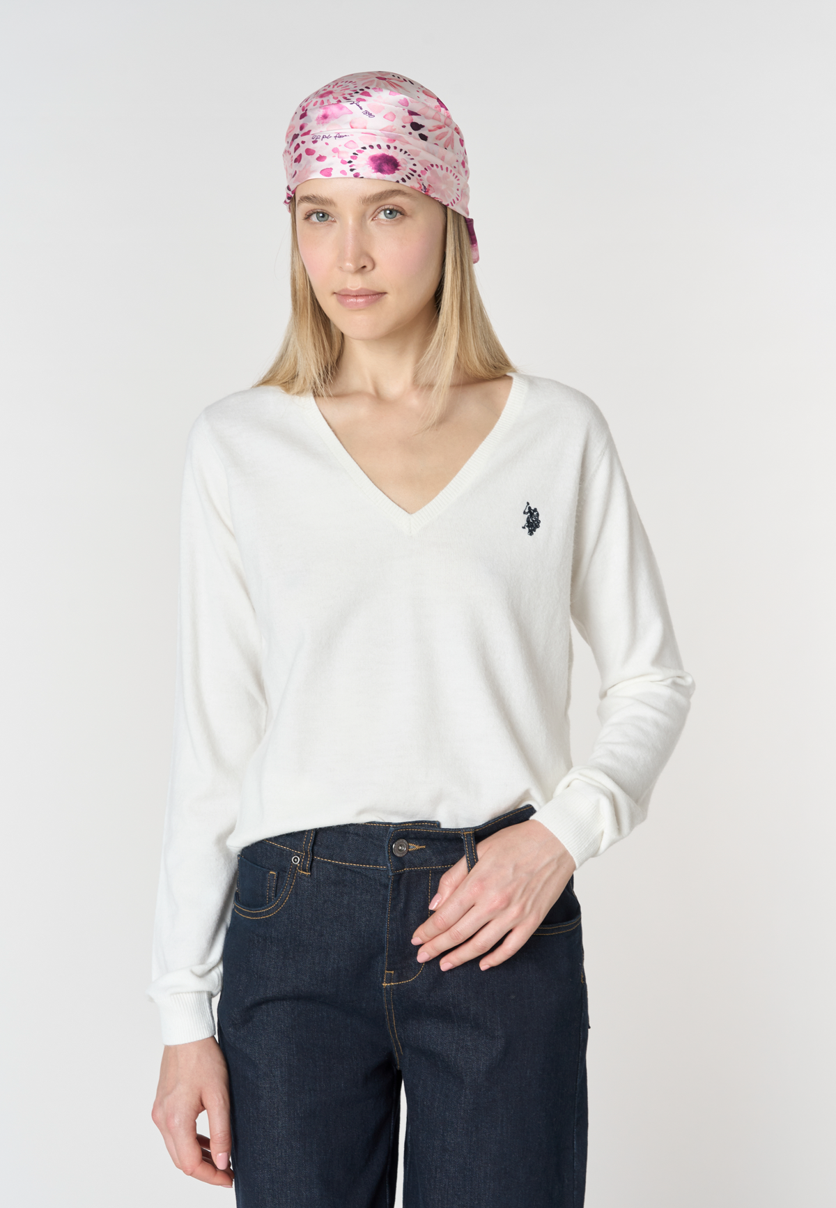 Maglia con scollo a V e logo Double Horsemen