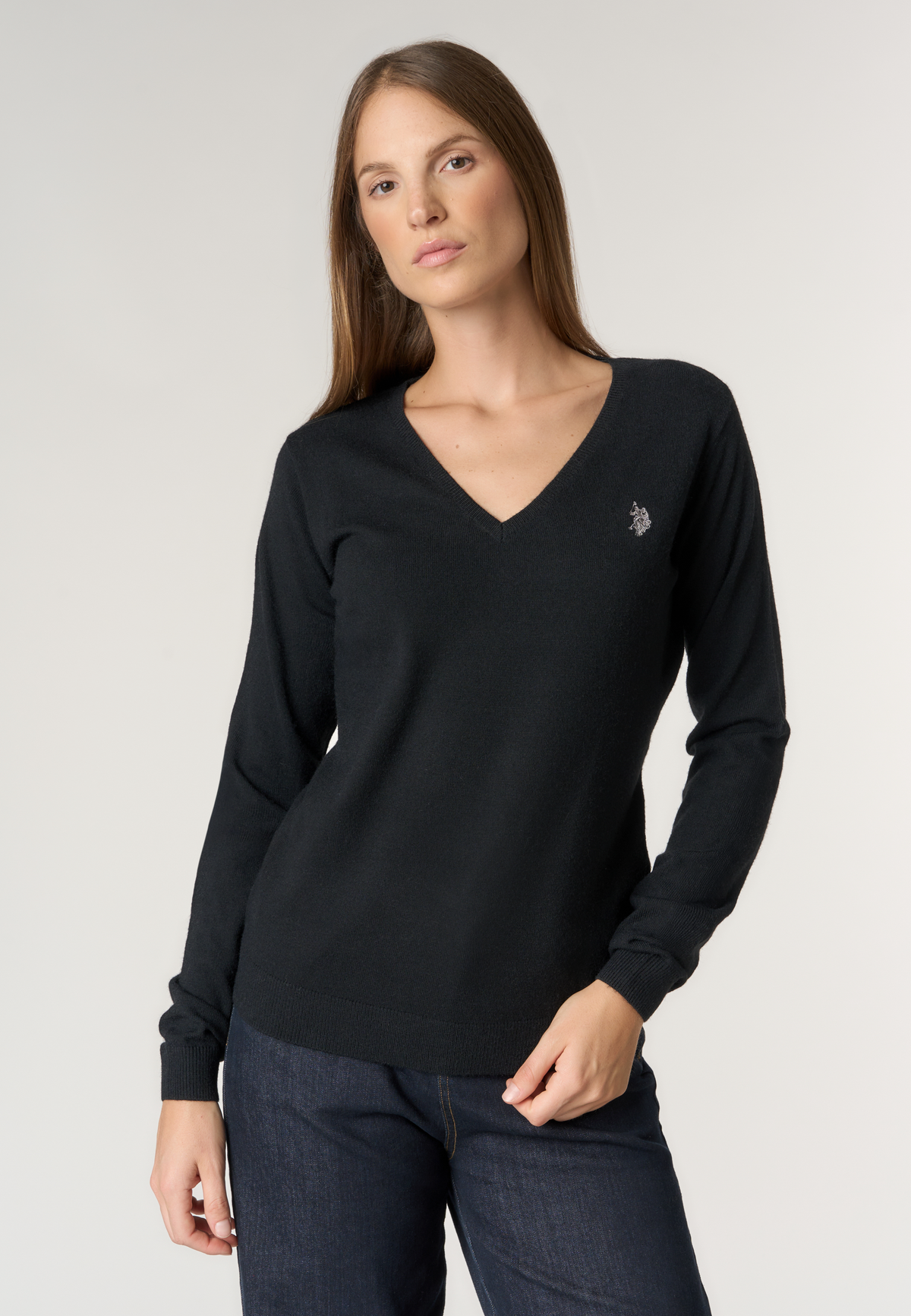 Maglia con scollo a V e logo Double Horsemen