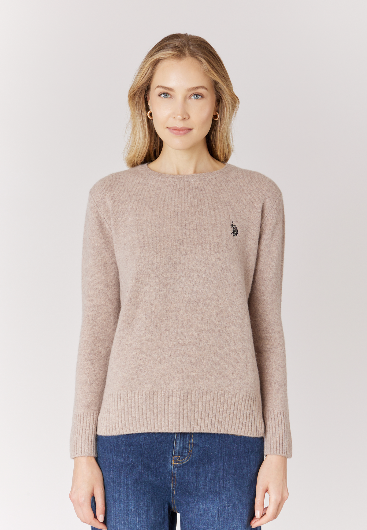 Maglia girocollo in lana con logo ricamato