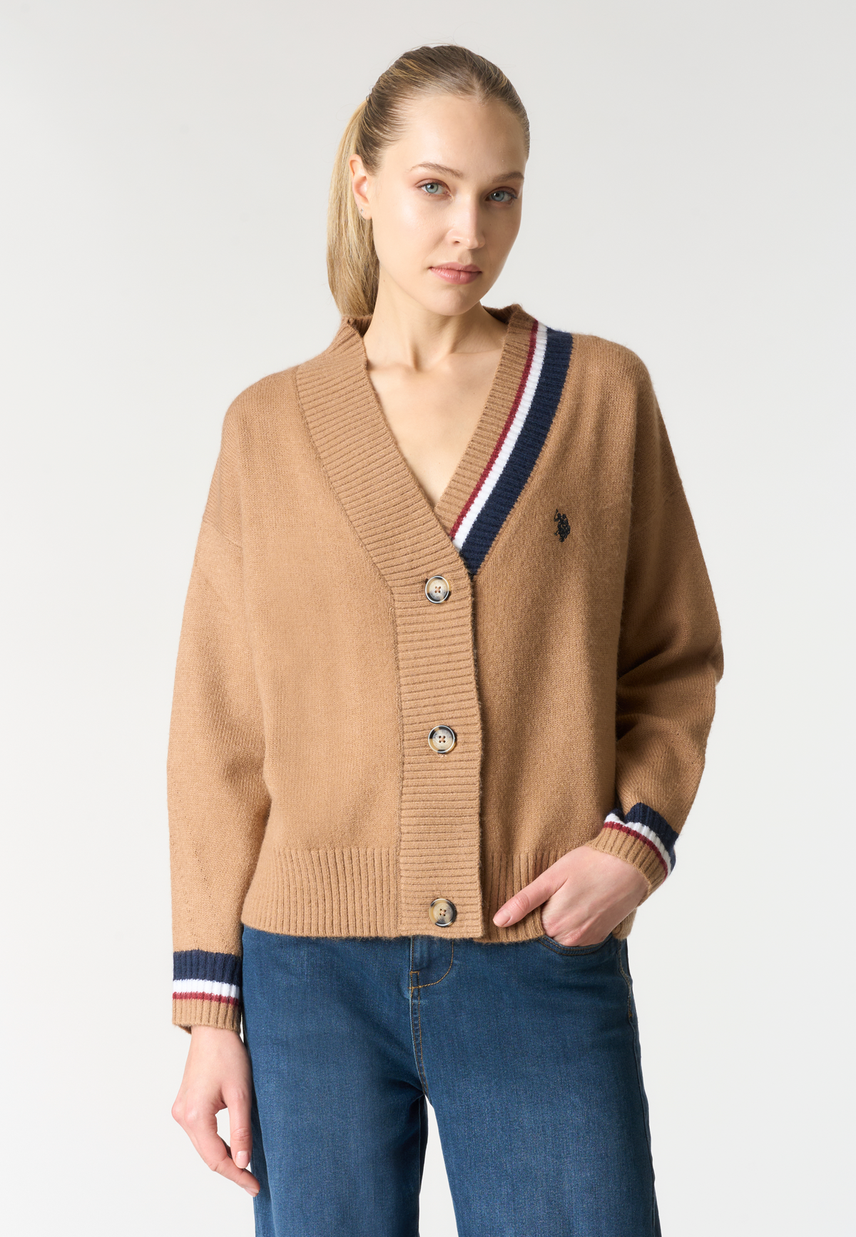 Cardigan con scollo a V e chiusura a bottoni