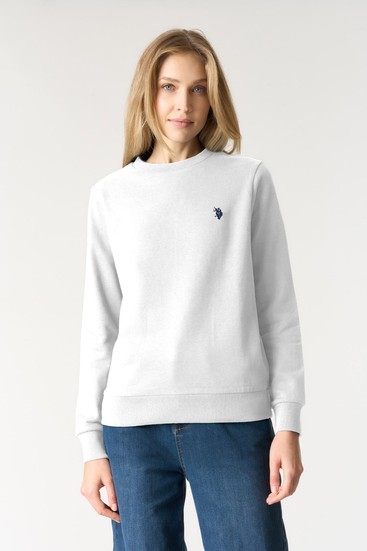 Felpa donna girocollo in cotone misto con logo Double Horsemen