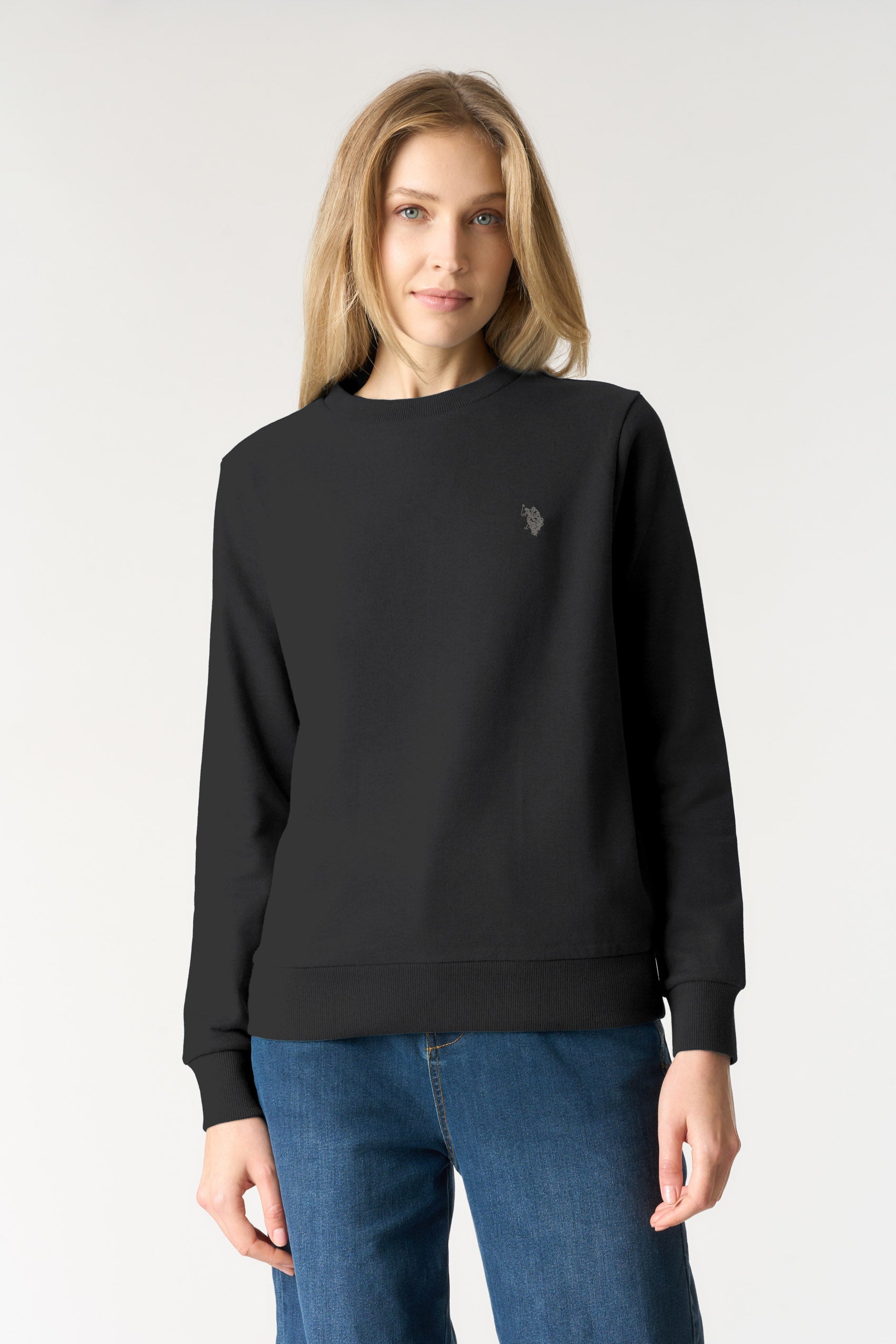 Felpa donna girocollo in cotone misto con logo Double Horsemen