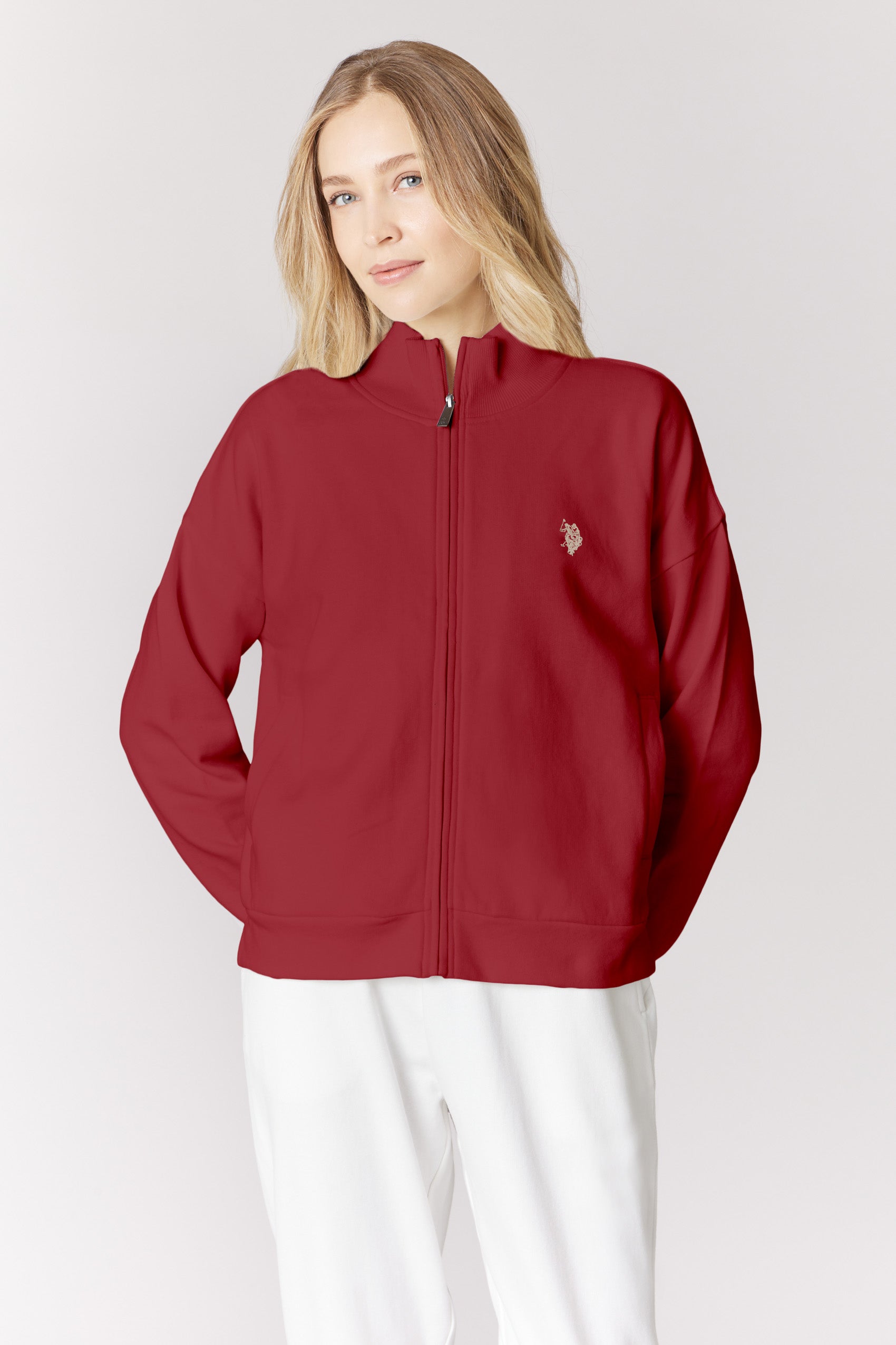 Felpa full zip da donna con collo alto