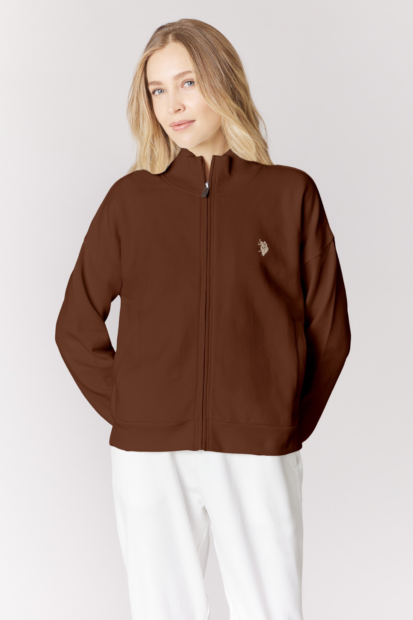 Felpa full zip da donna con collo alto