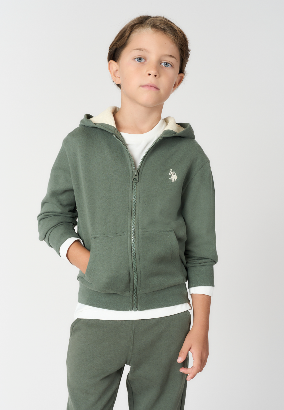 Felpa con cappuccio e zip in misto cotone spazzolato