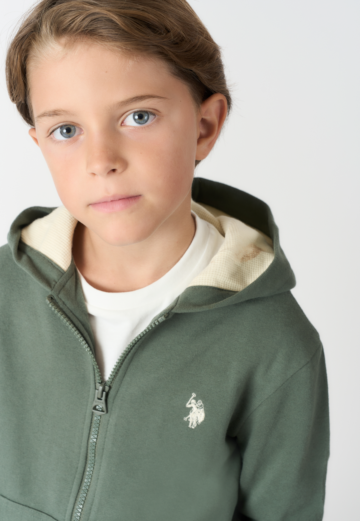 Felpa con cappuccio e zip in misto cotone spazzolato