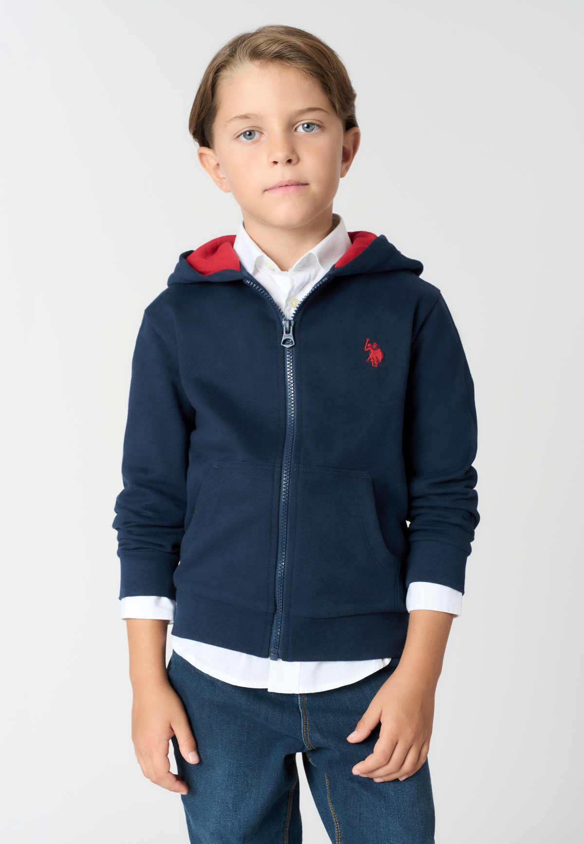 Felpa con cappuccio e zip in misto cotone spazzolato
