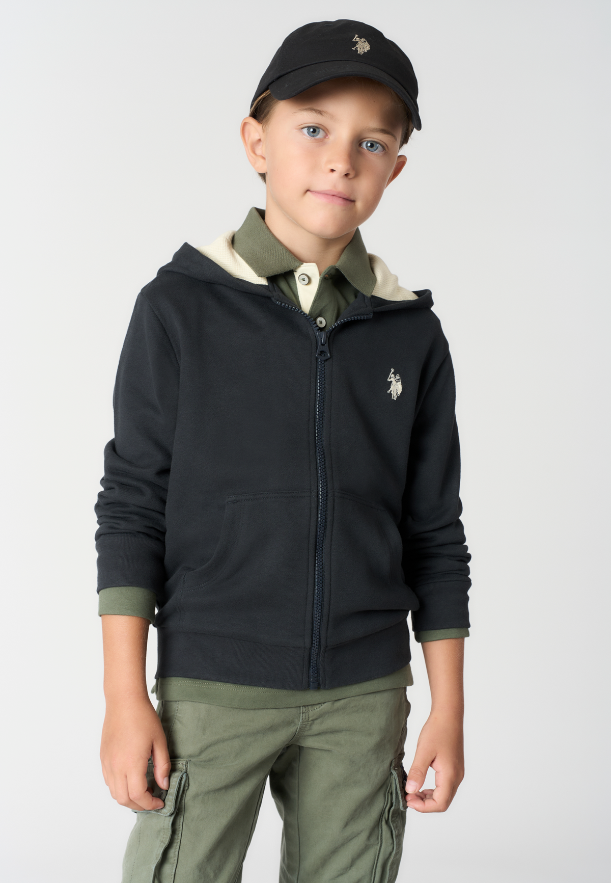 Felpa con cappuccio e zip in misto cotone spazzolato