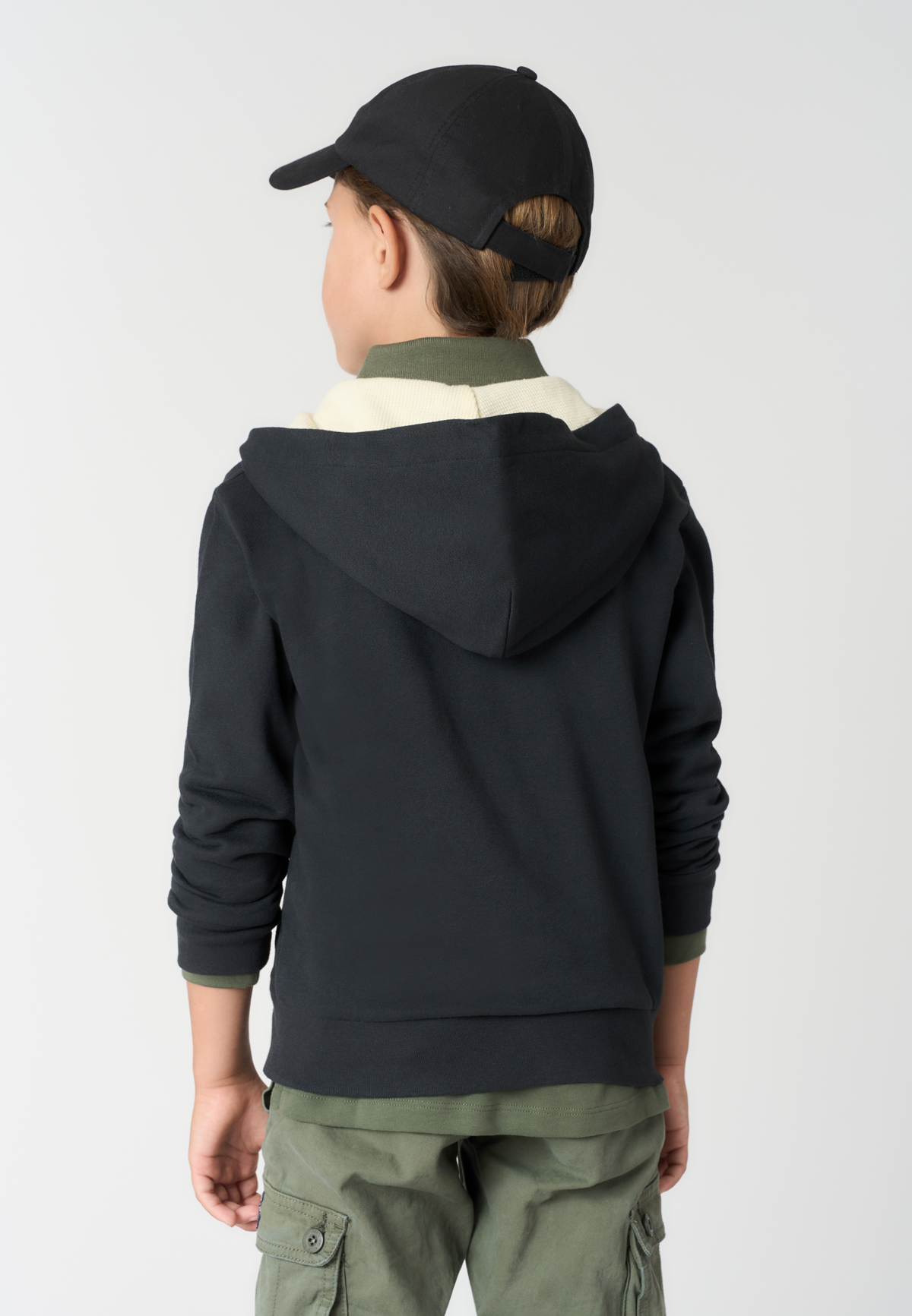 Felpa con cappuccio e zip in misto cotone spazzolato