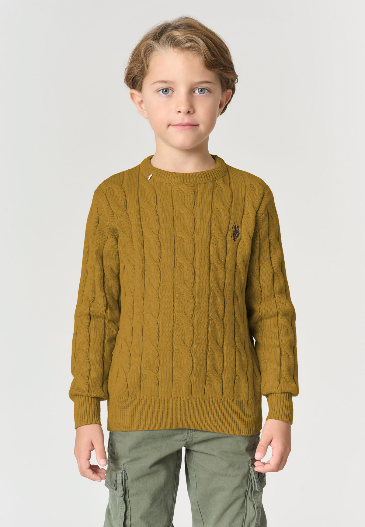 Maglione girocollo a trecce da bambino in cotone