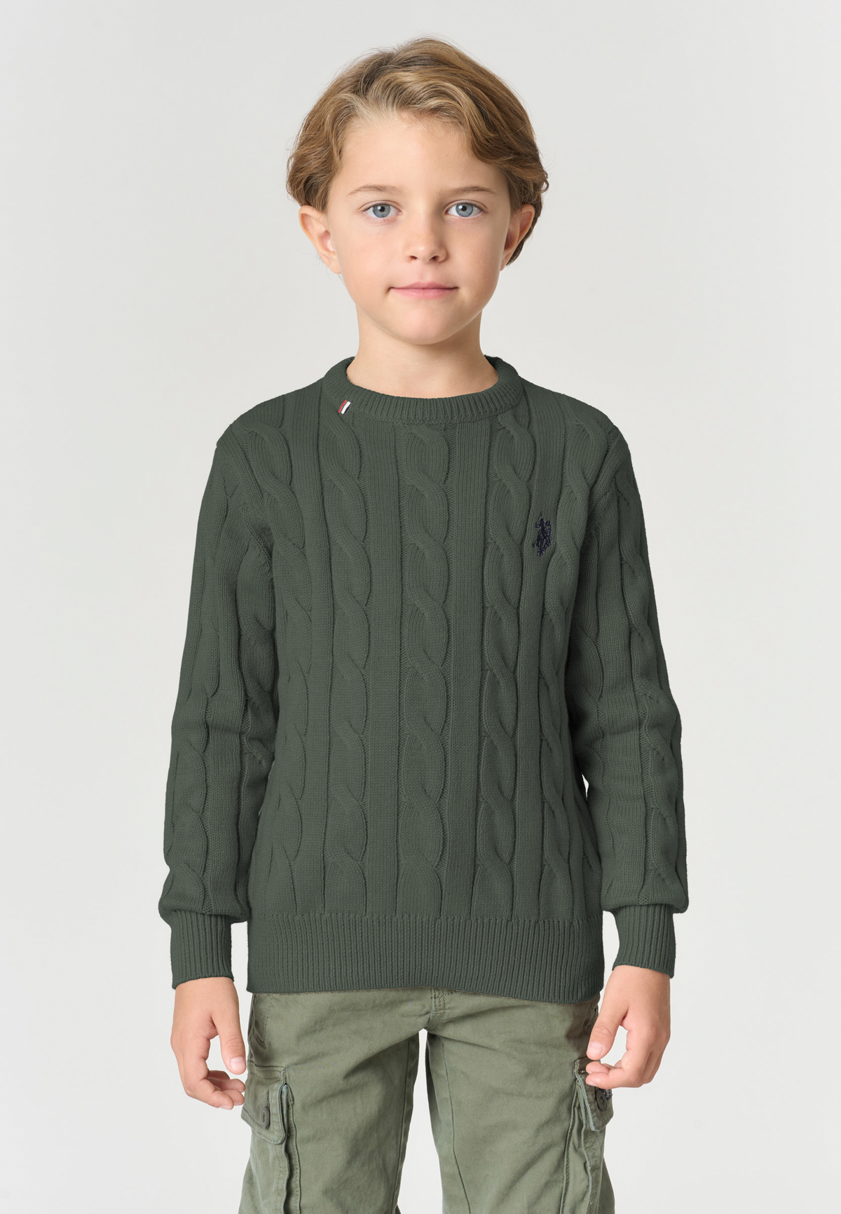 Maglione girocollo a trecce in cotone