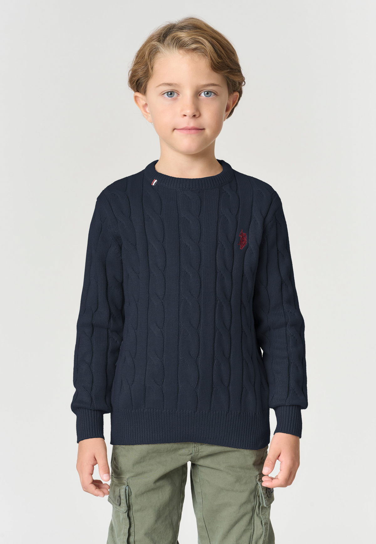 Maglione girocollo a trecce in cotone