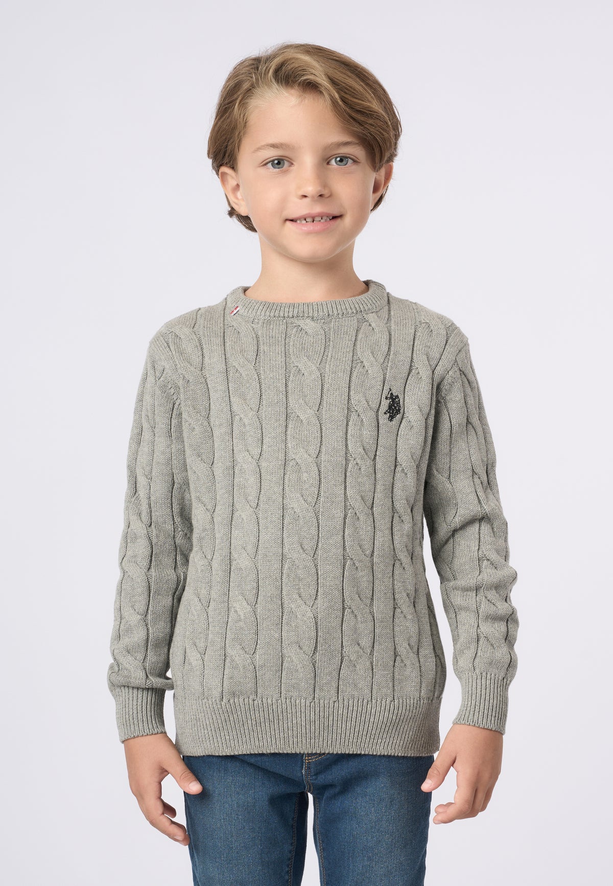 Maglione girocollo a trecce in cotone