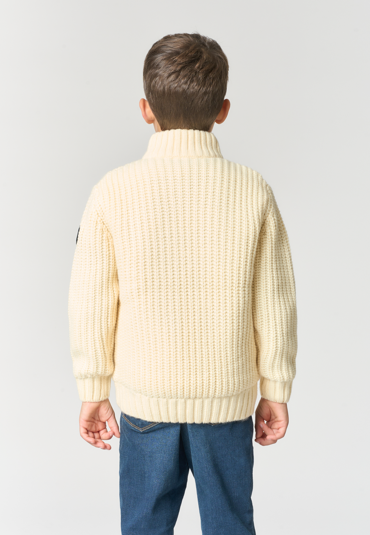 Cardigan a coste con full zip e collo alto