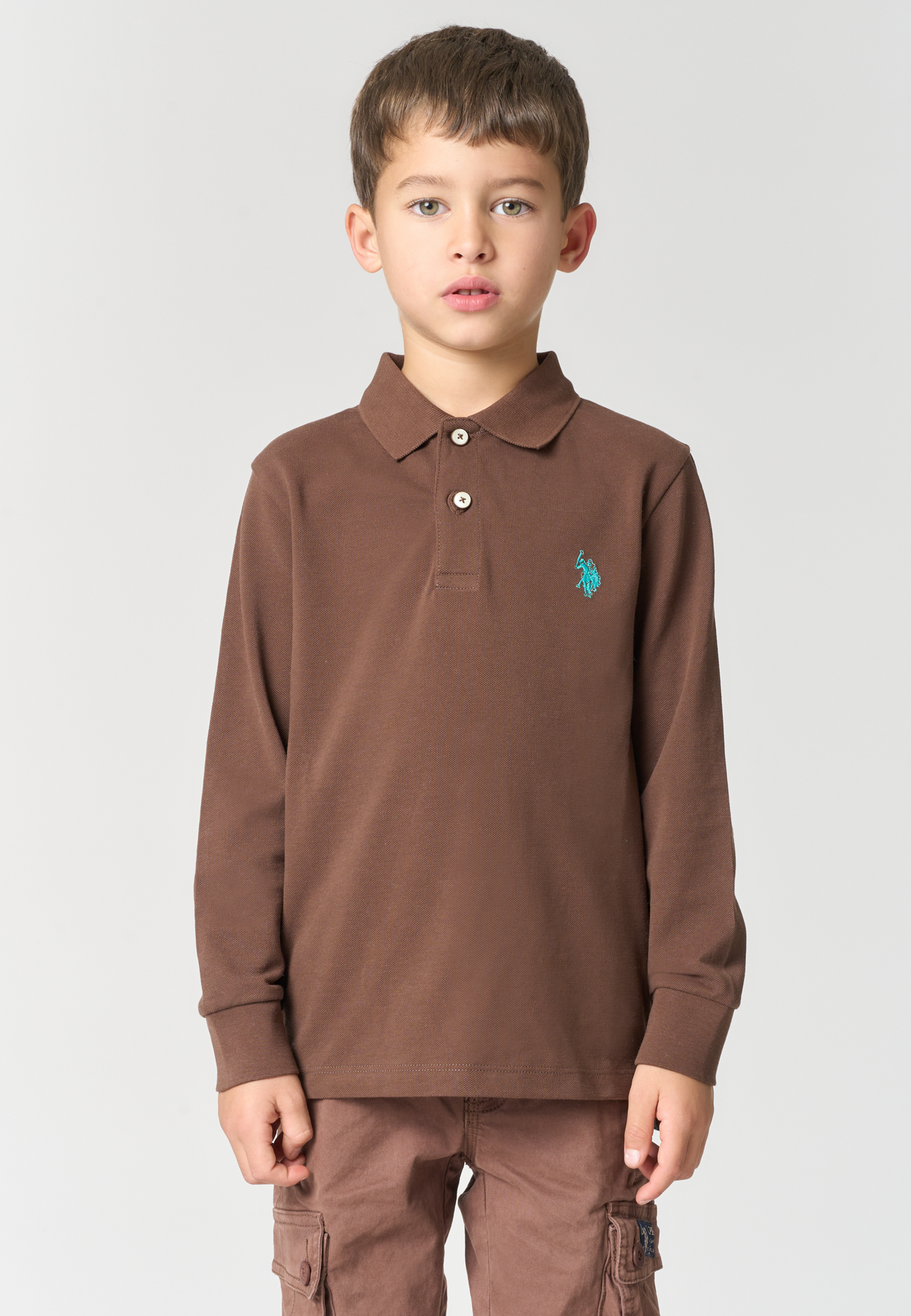 Polo shirt bambino a maniche lunghe in cotone piquet