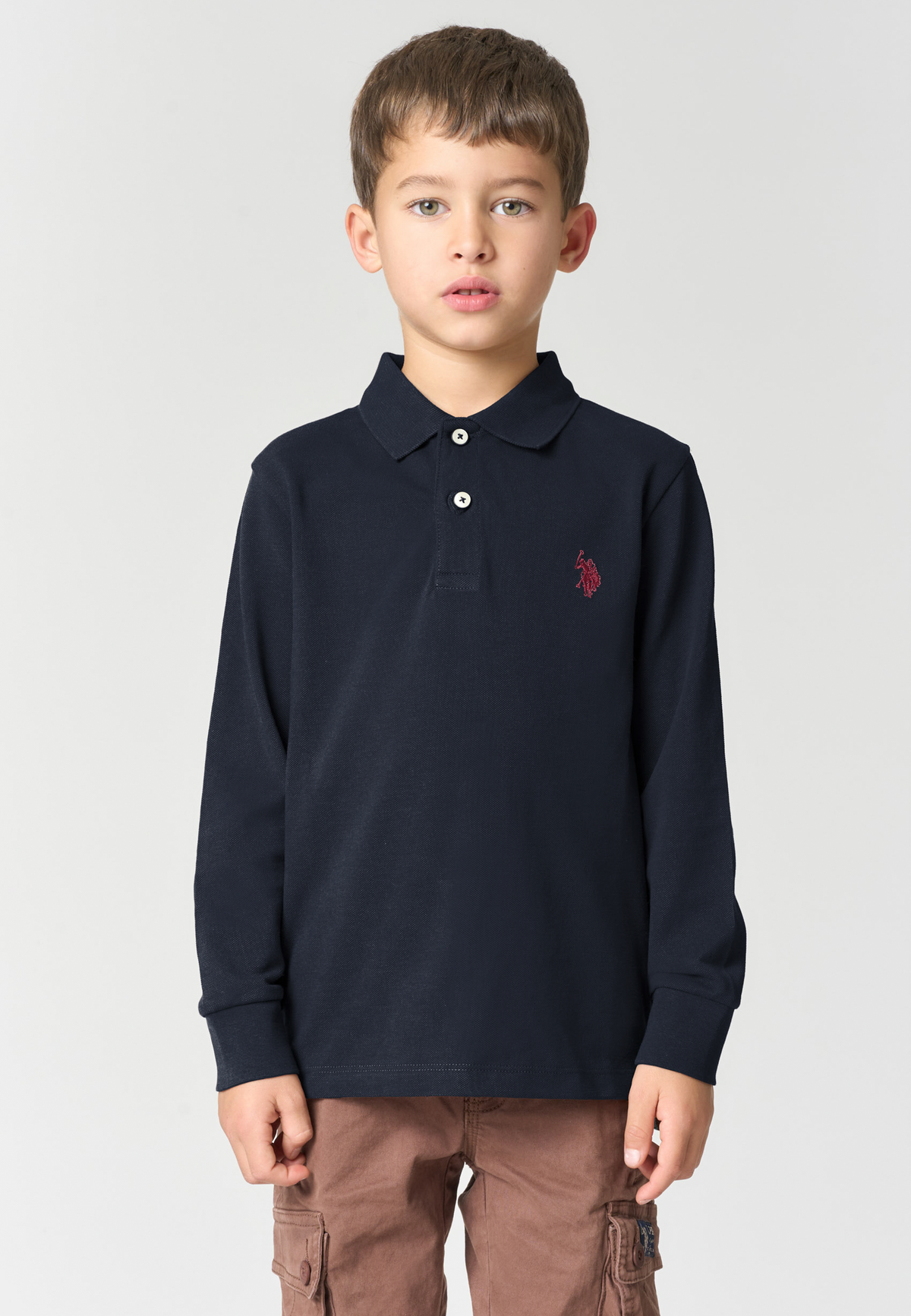 Polo shirt bambino a maniche lunghe in cotone piquet
