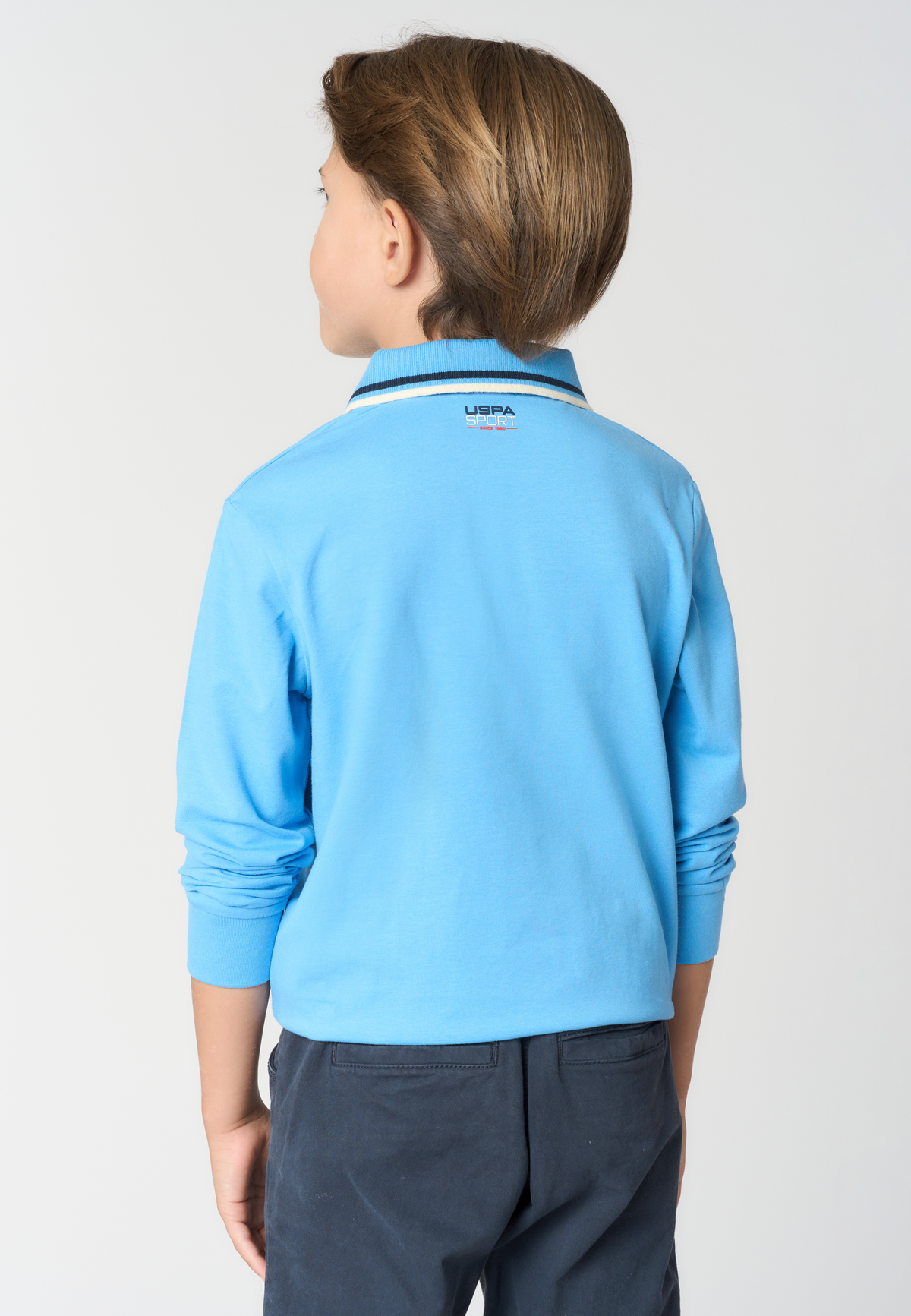 Polo shirt bambino a maniche lunghe in cotone con profili a contrasto