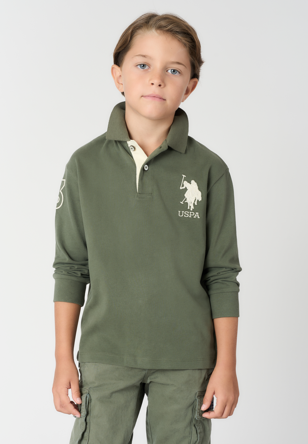 Polo shirt da bambino in cotone con maxi logo e sottocolletto colorato