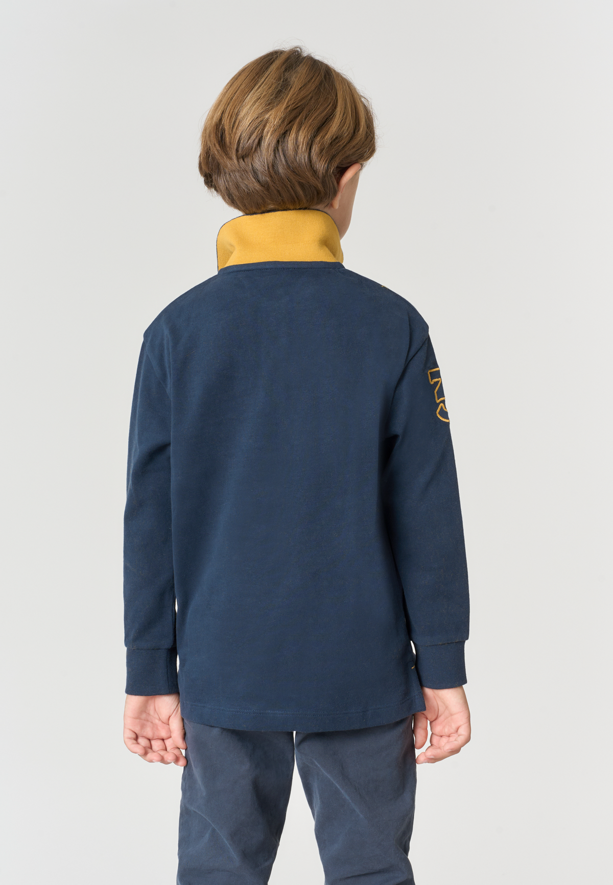 Polo shirt da bambino in cotone con maxi logo e sottocolletto colorato