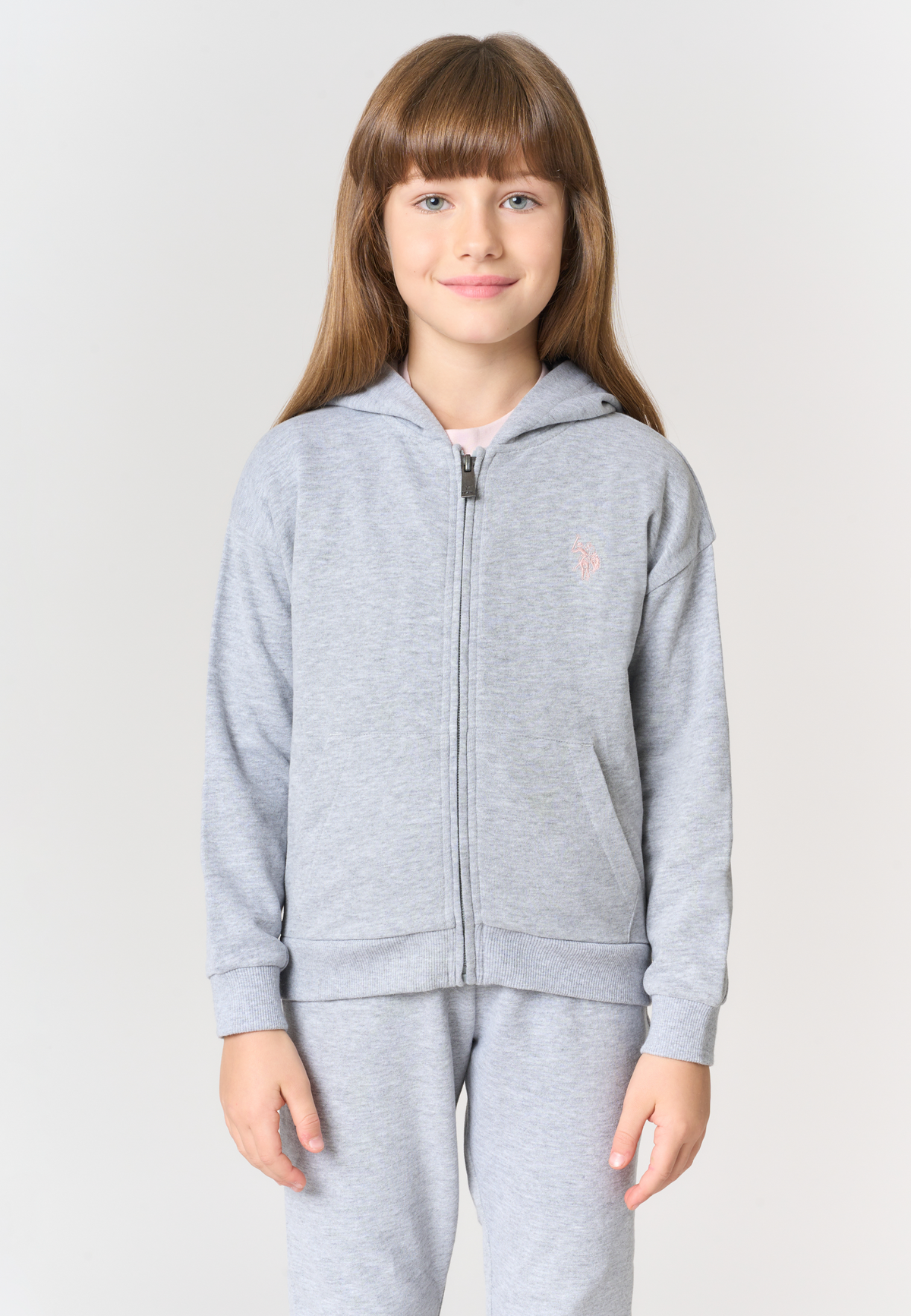 Felpa con cappuccio e zip in tessuto spazzolato mélange