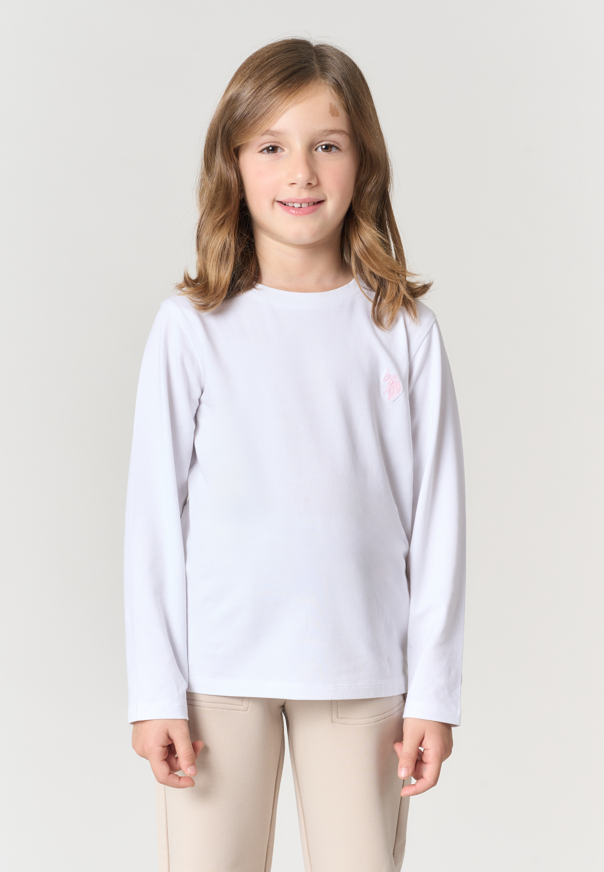 T-shirt a maniche lunghe da bambina in cotone elasticizzato