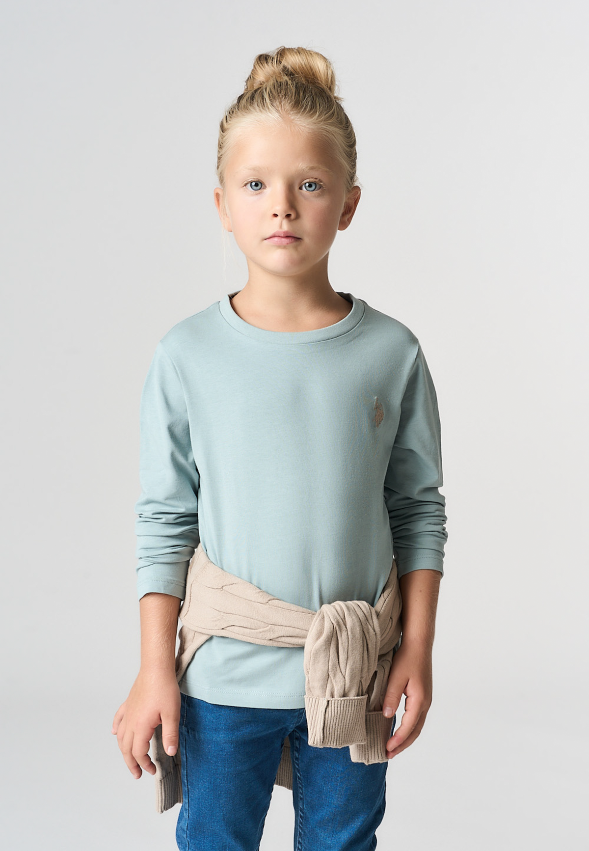 T-shirt a maniche lunghe da bambina in cotone elasticizzato