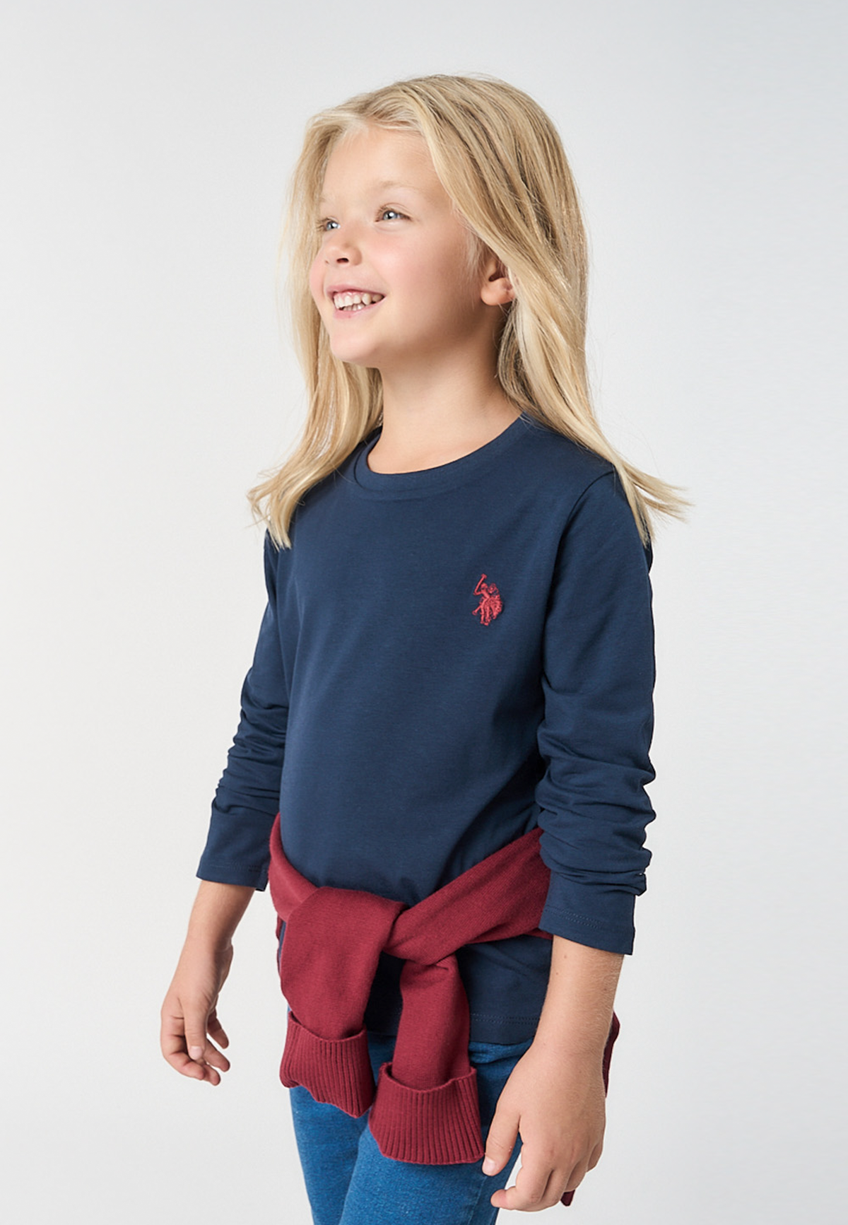 T-shirt a maniche lunghe da bambina in cotone elasticizzato