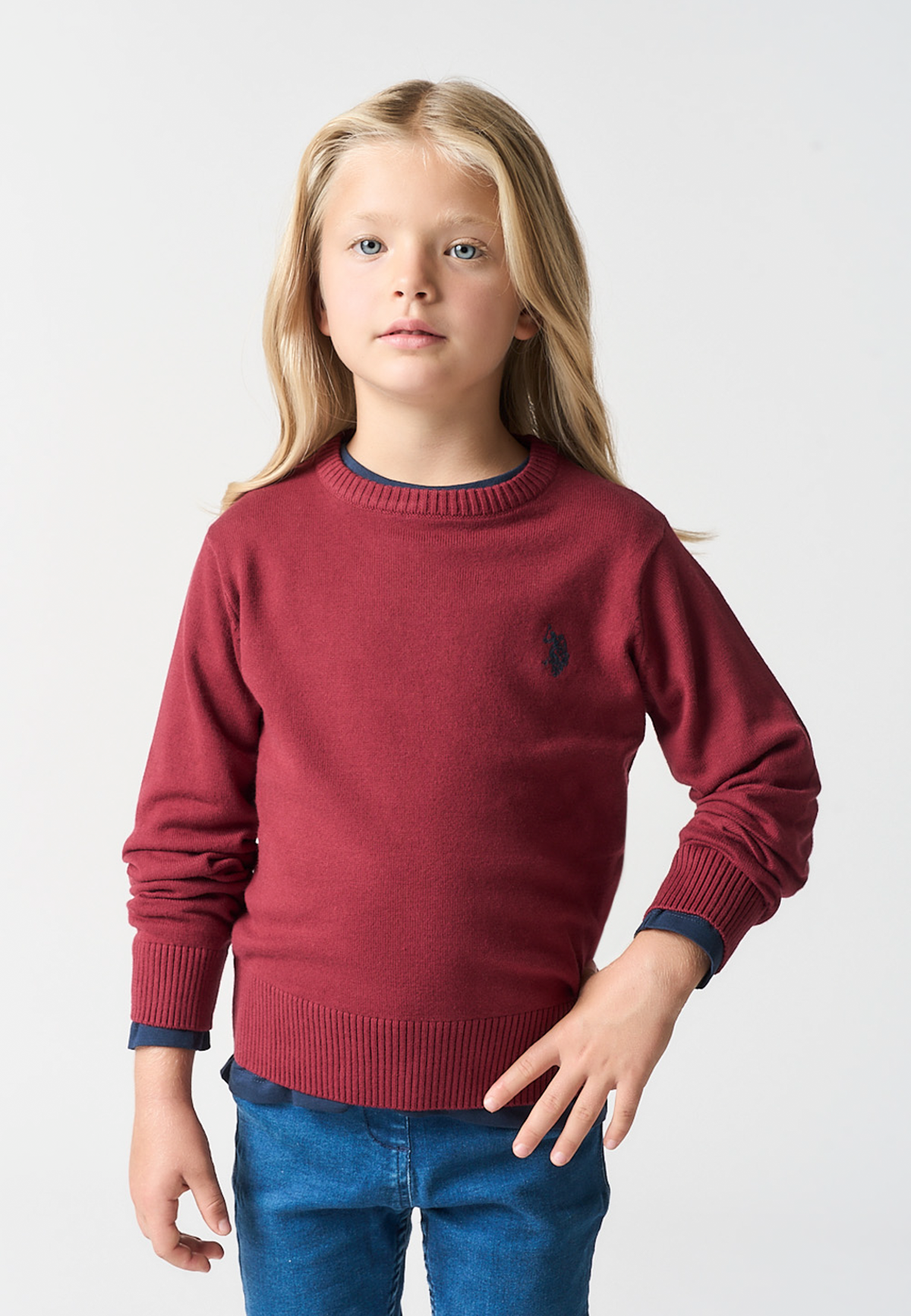 Maglia girocollo in misto cotone con logo ricamato