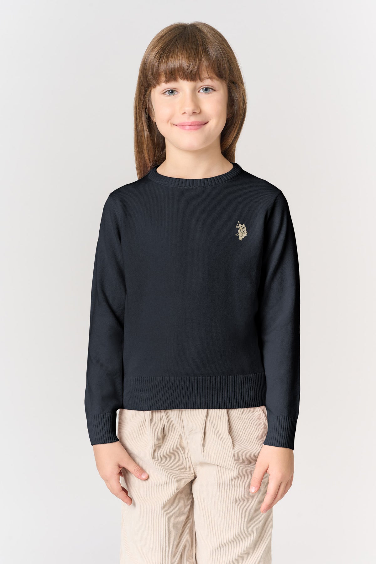 Maglia girocollo in misto cotone con logo ricamato