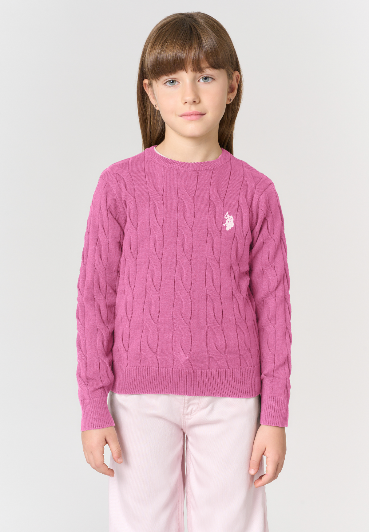 Maglione girocollo a trecce in misto cotone