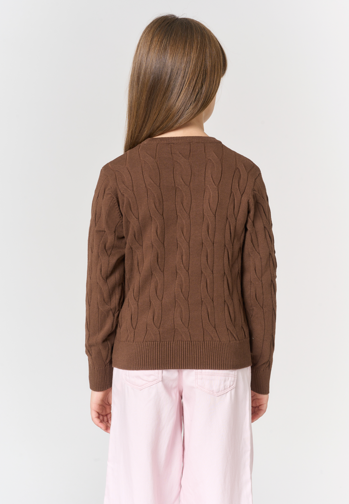 Maglione girocollo a trecce in misto cotone