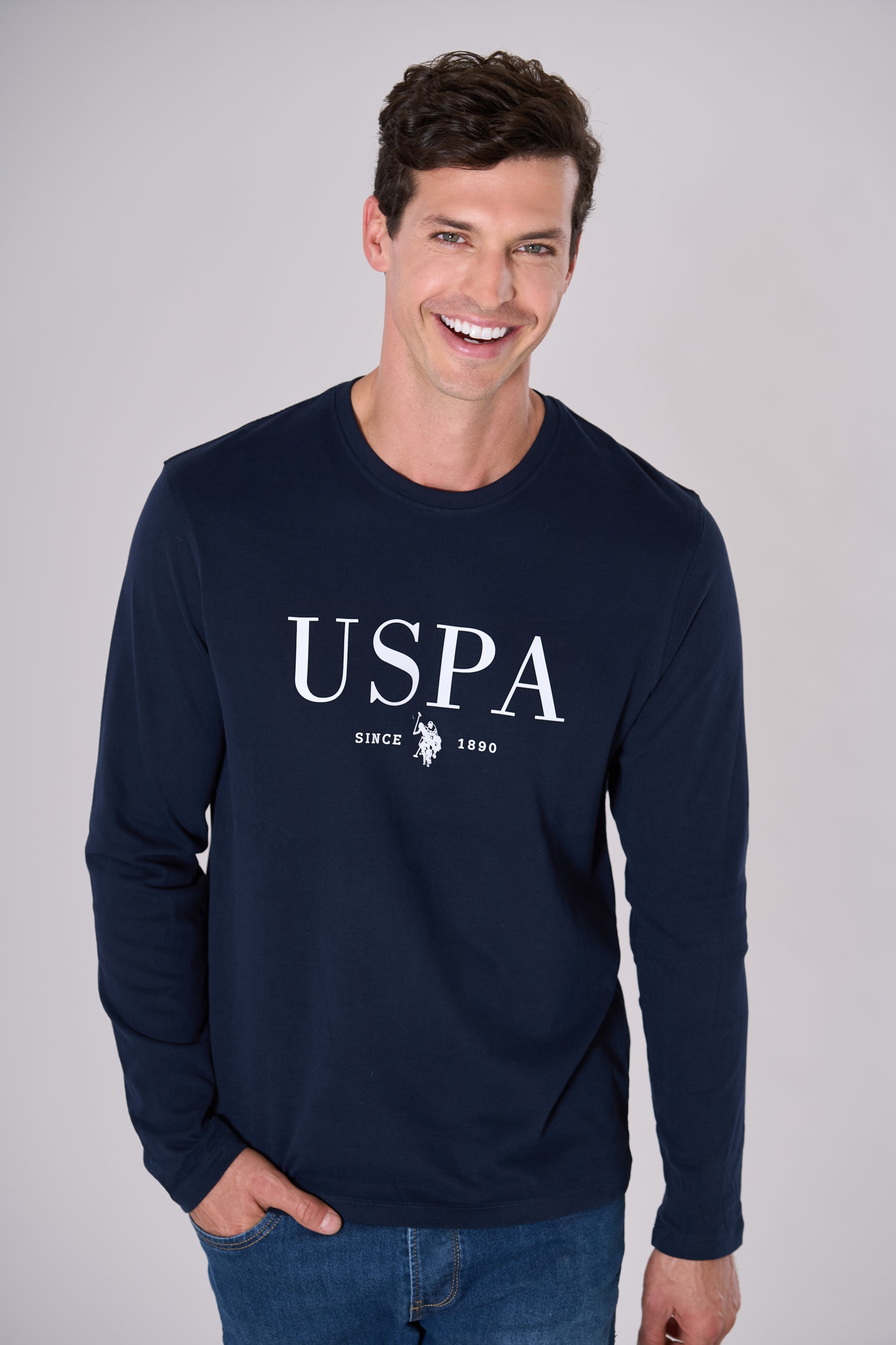T-shirt a maniche lunghe con stampa e logo USPA