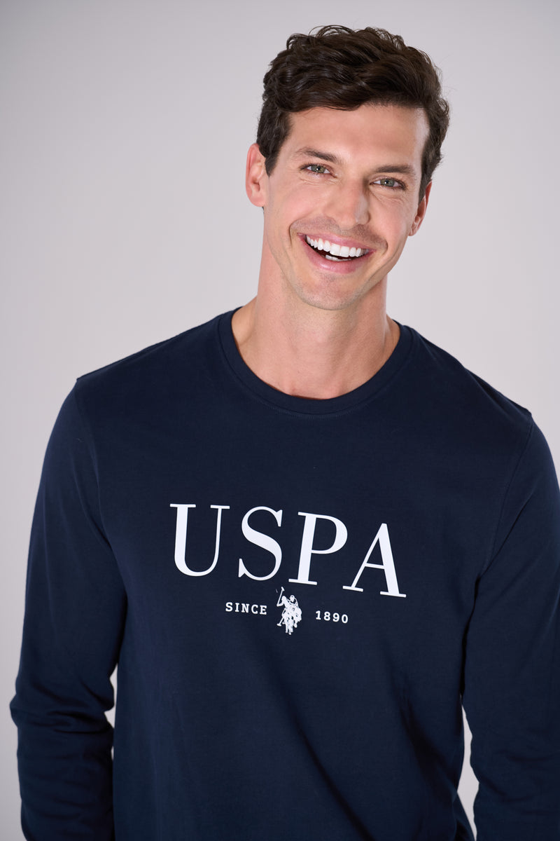 T-shirt a maniche lunghe con stampa e logo USPA