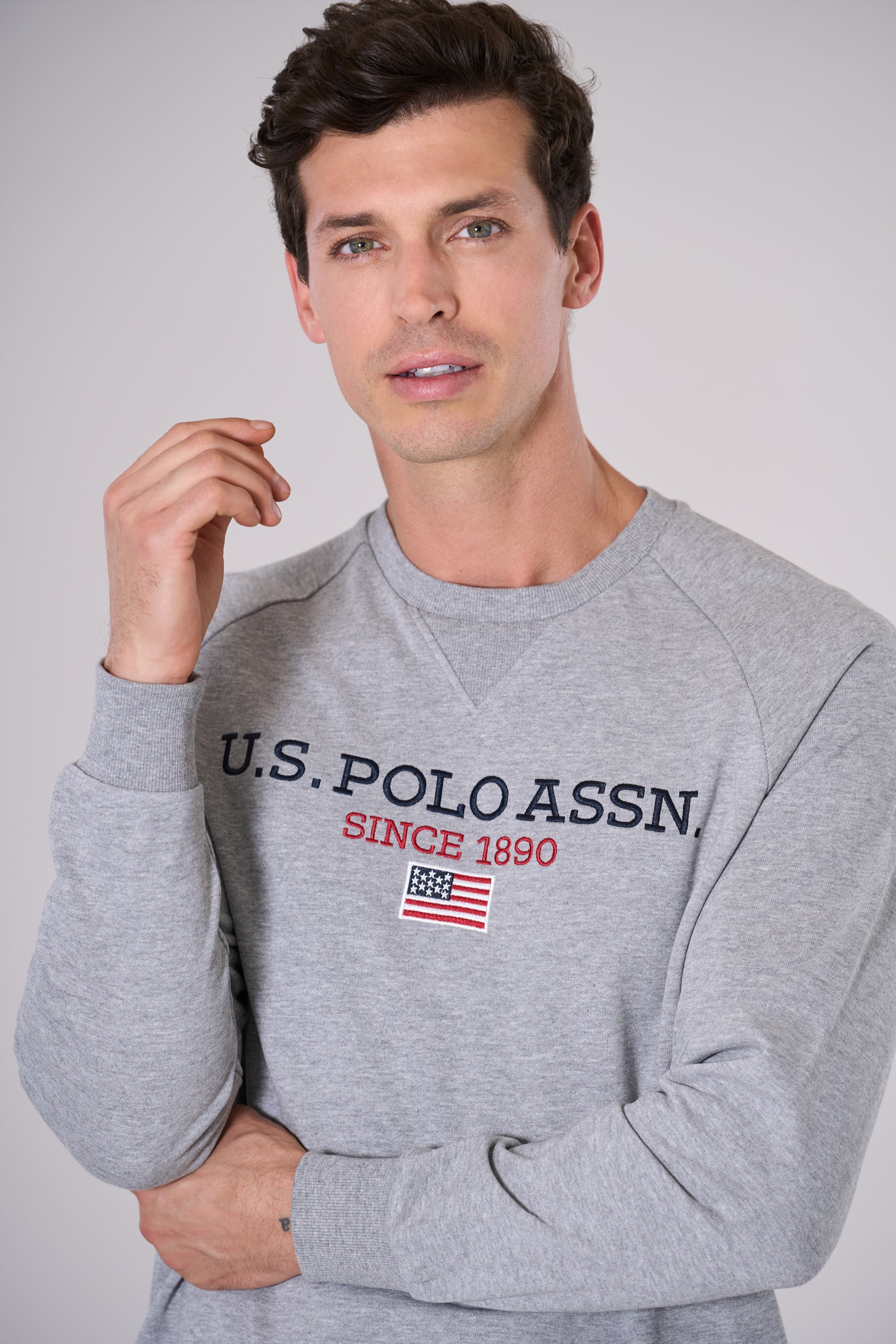 Felpa girocollo in cotone con ricamo U.S. Polo Assn.