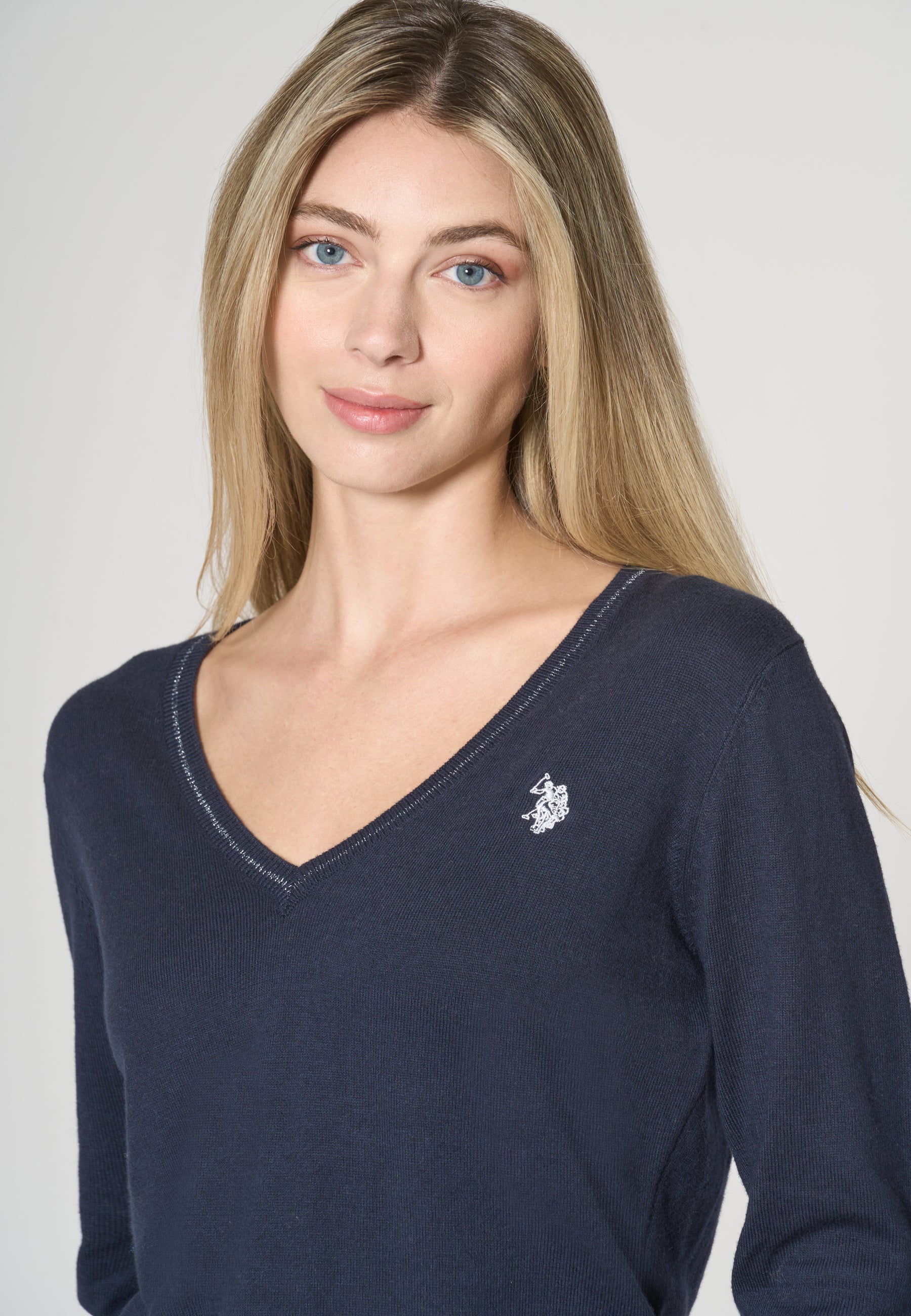 Maglia scollo a V cotone e cashmere