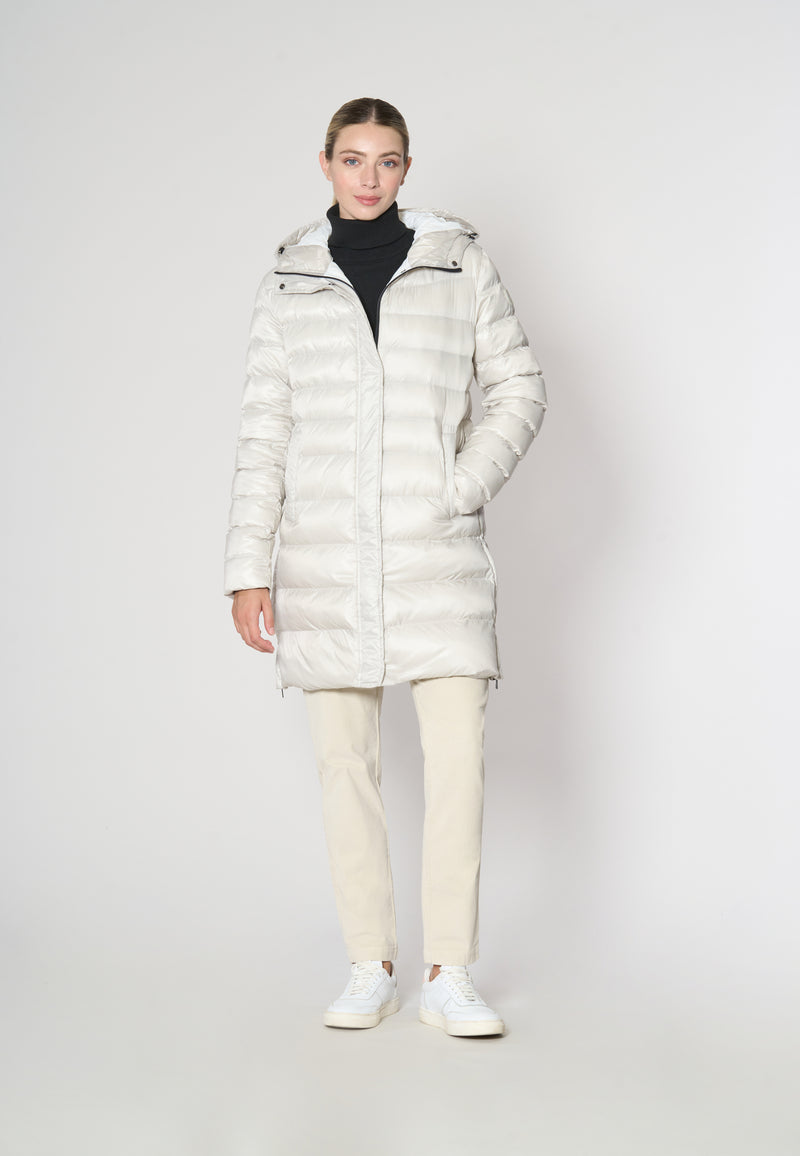 Piumino midi con cappuccio in shiny nylon