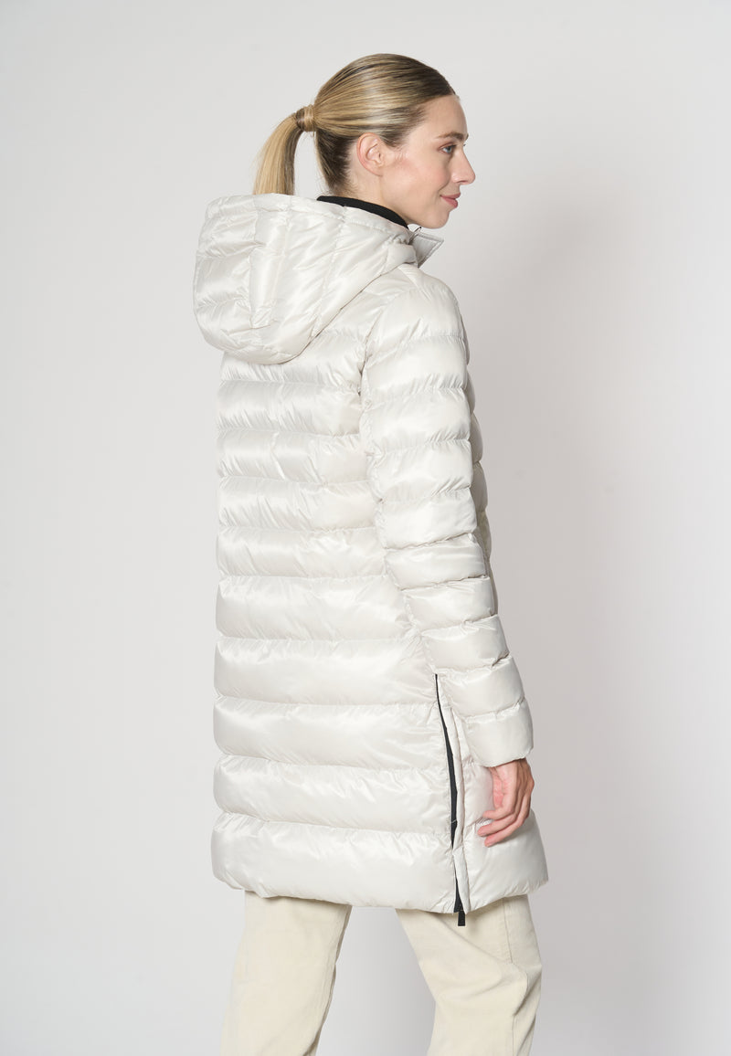 Piumino midi con cappuccio in shiny nylon