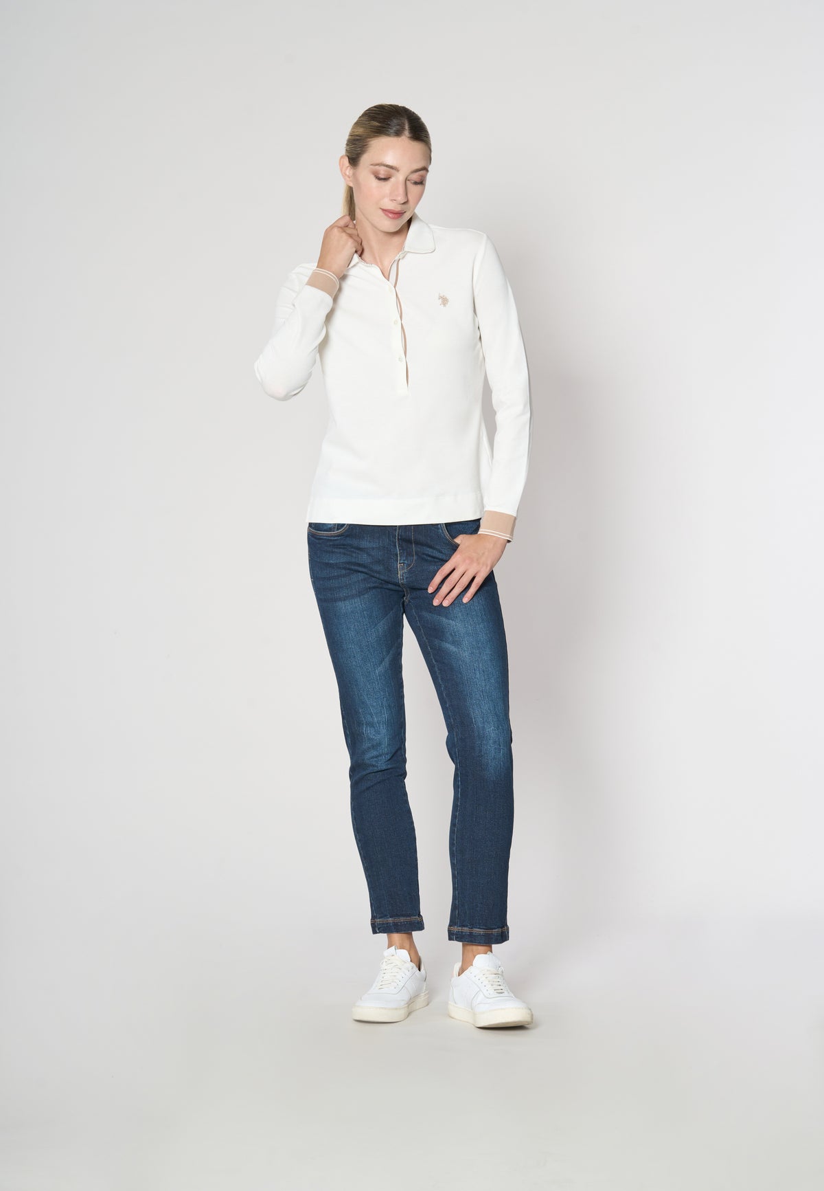 Polo a maniche lunghe micro piquet stretch