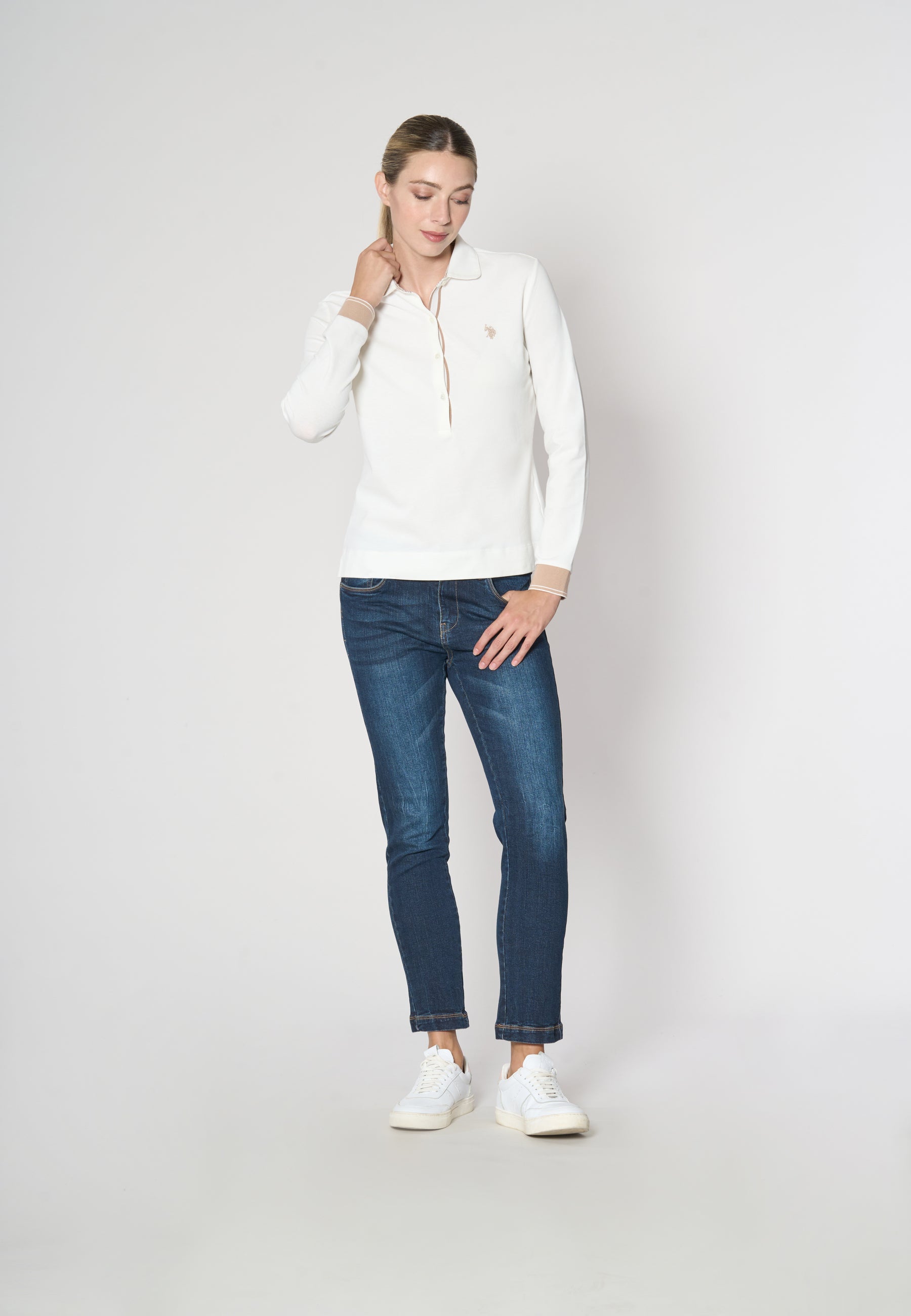 Polo a maniche lunghe micro piquet stretch